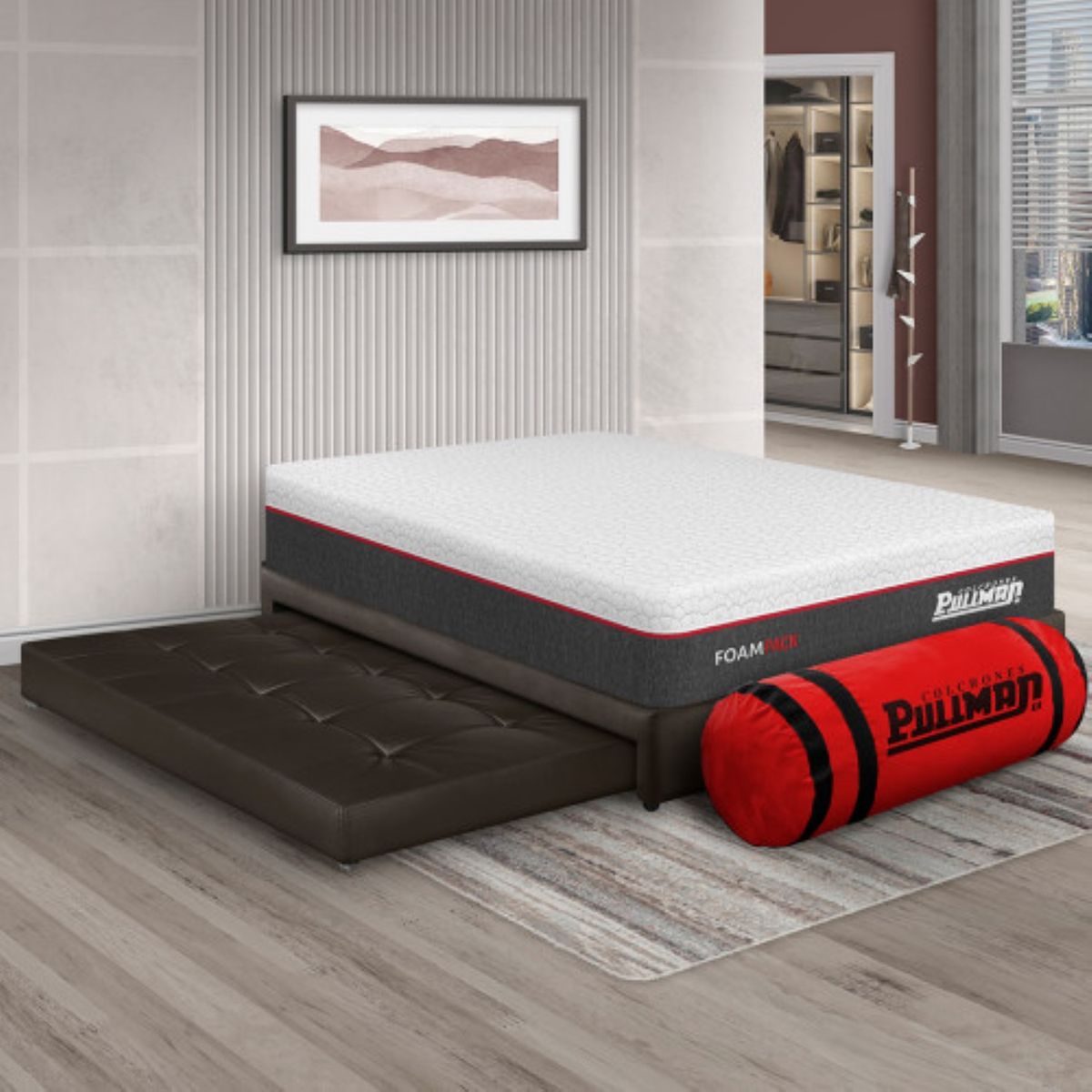 PULLMAN - Colchón con Base Cama Nido Doble Firme Ortopédico con Pillow Espumado Foampack 140 x 190 cm  Pullman 