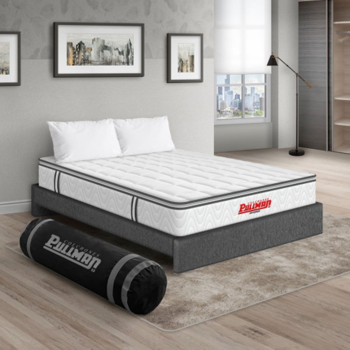 PULLMAN - Colchon Con Basecama Doble Intermedio Resortes Orthopack Btu 190 x 140 Pullman