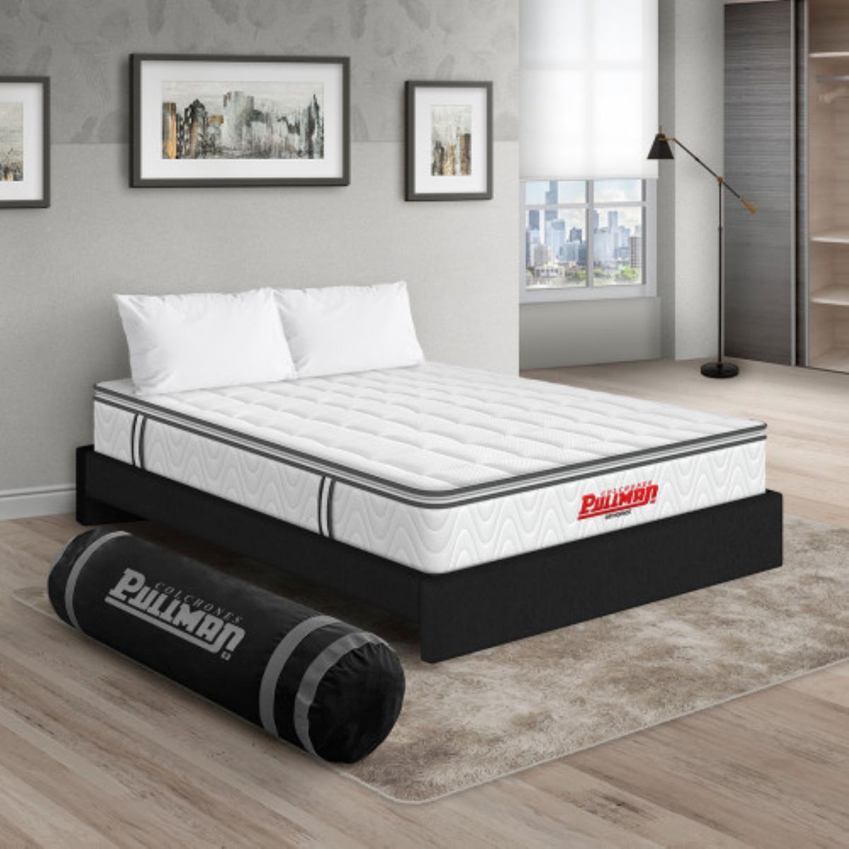 PULLMAN - Colchon Con Basecama Sencillo Intermedio Resortes Orthopack Btu 190 x 100 Pullman