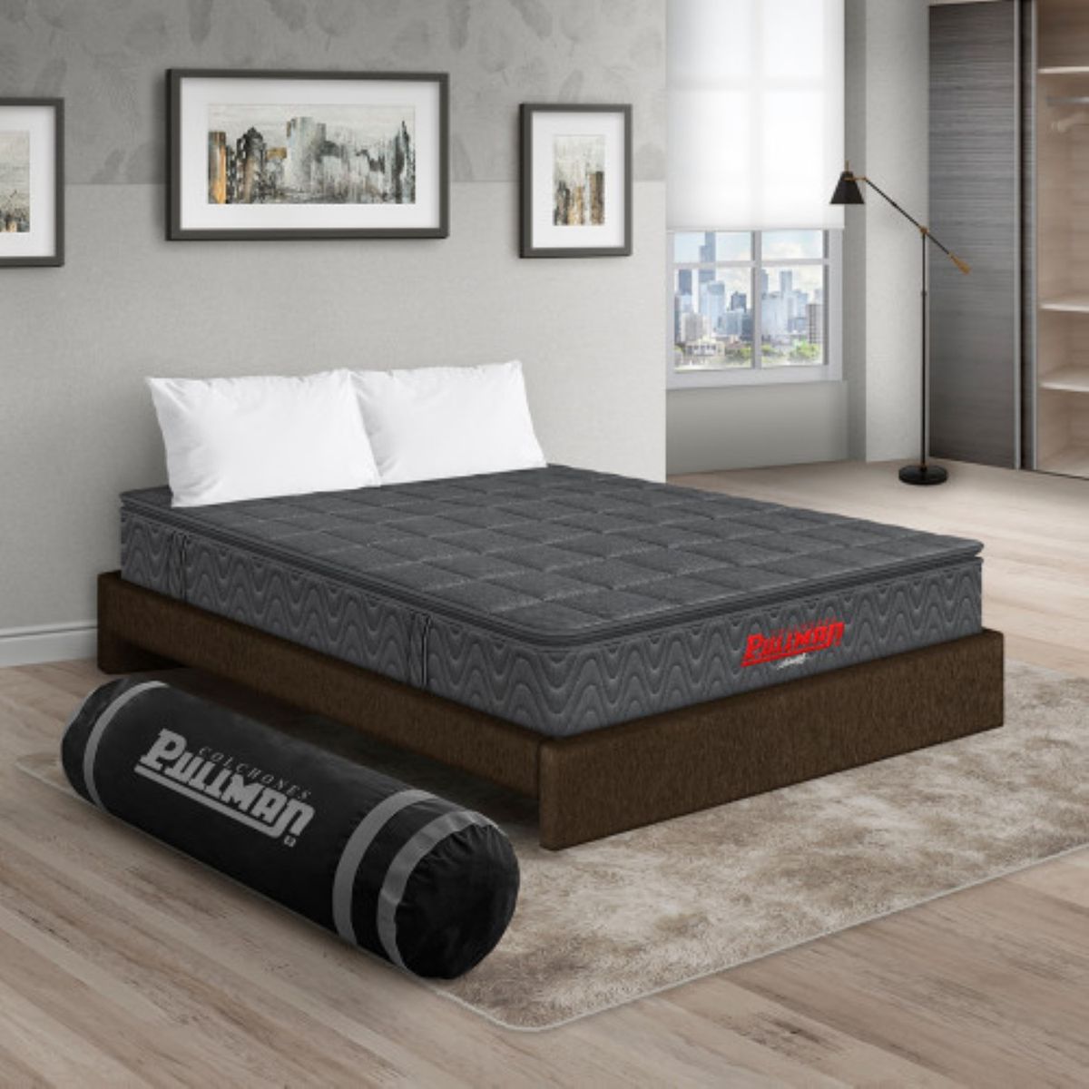 PULLMAN - Colchon Con Basecama Sencillo Intermedio Resortes Orthopack Btu 190 x 100 Pullman