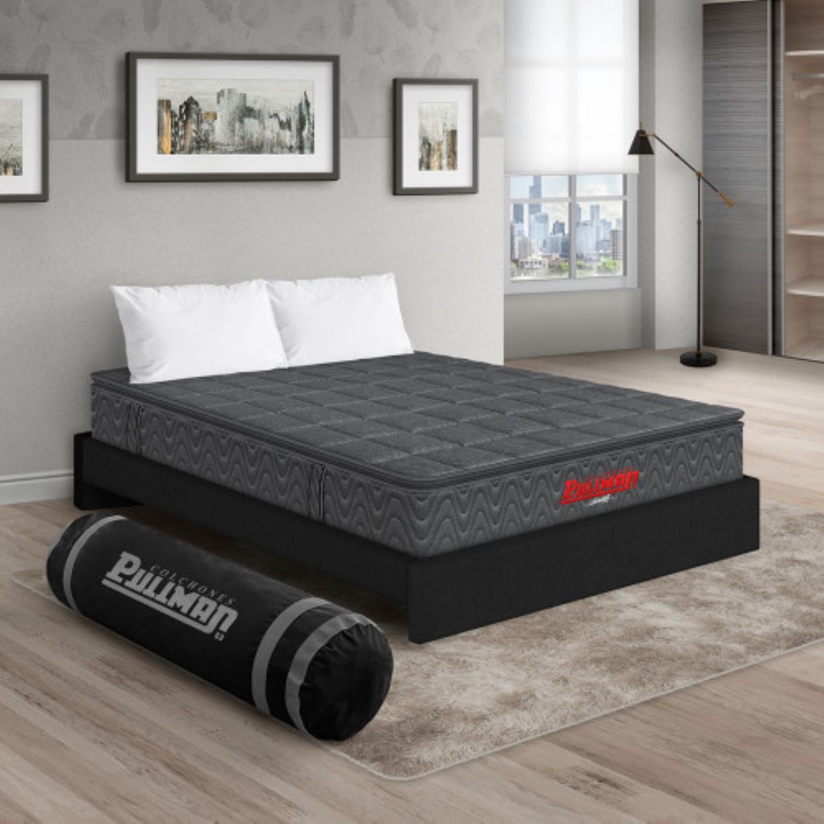 PULLMAN - Colchon Con Basecama Queen Intermedio Resortes Orthopack Btu 190 x 160 Pullman