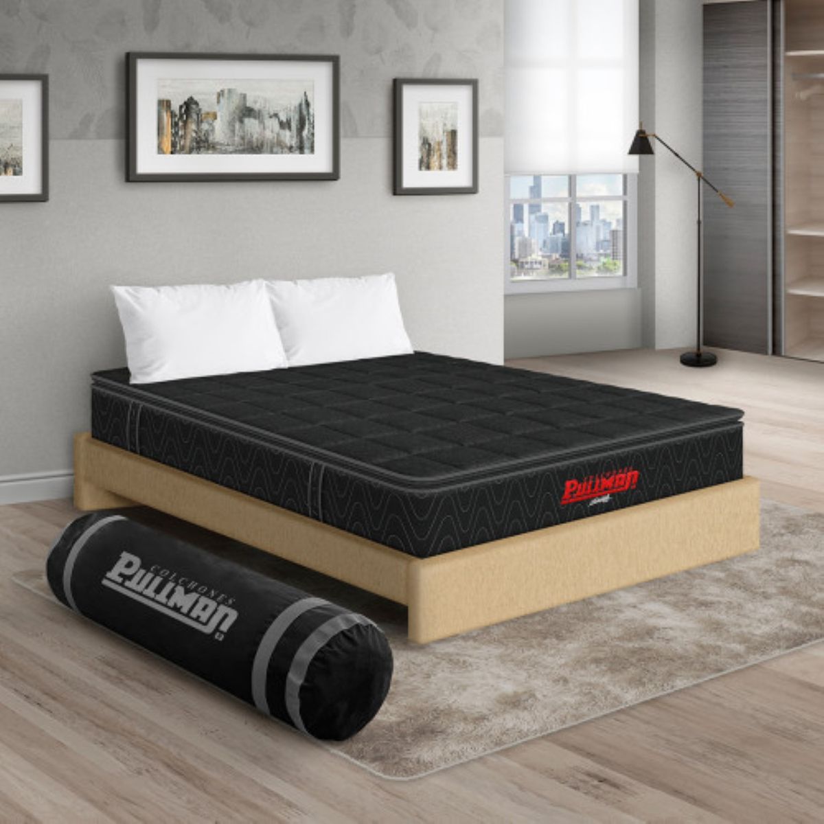 PULLMAN - Colchon Con Basecama Sencillo Intermedio Resortes Orthopack Btu 190 x 100 Pullman