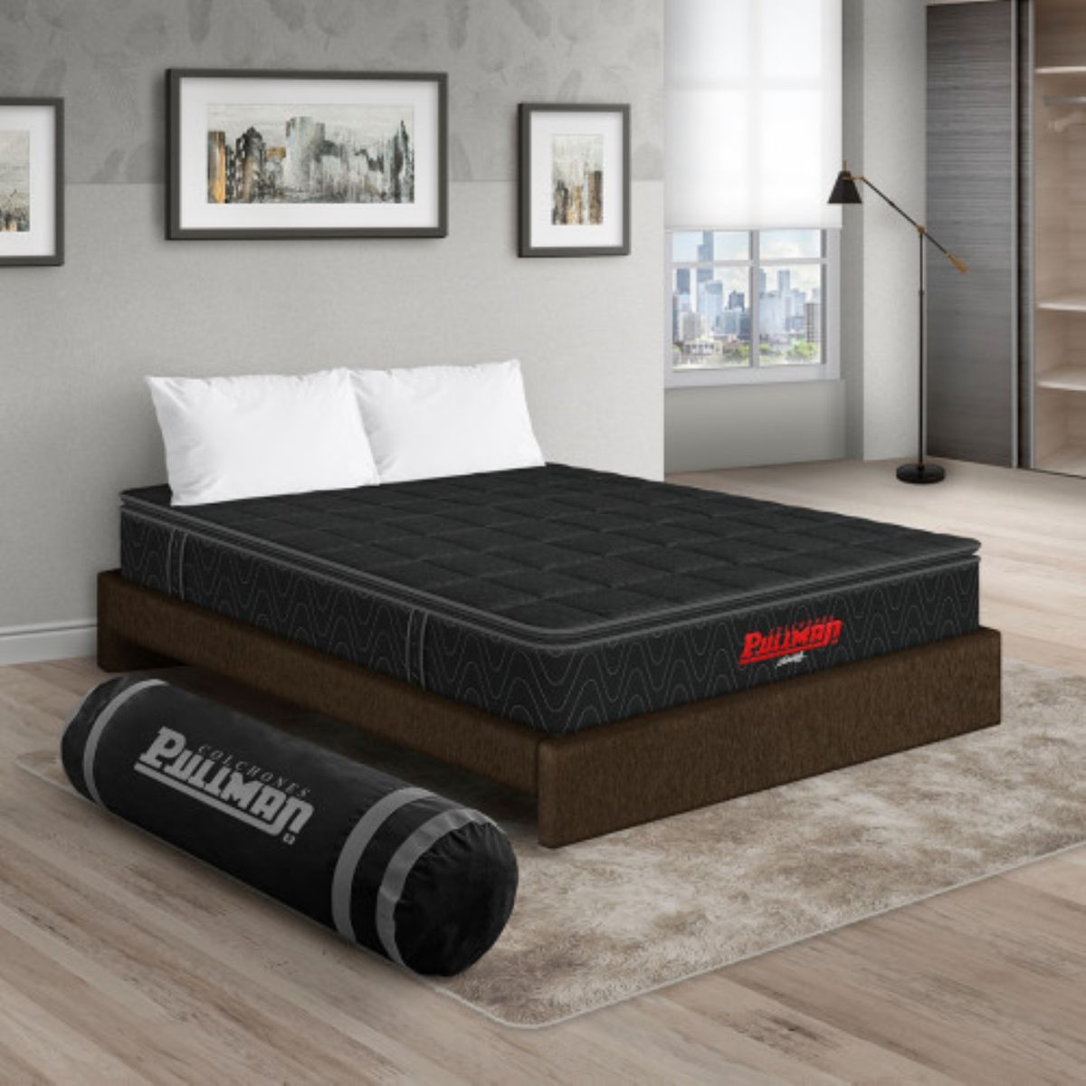 PULLMAN - Colchon Con Basecama Doble Intermedio Resortes Orthopack Btu 190 x 140 Pullman