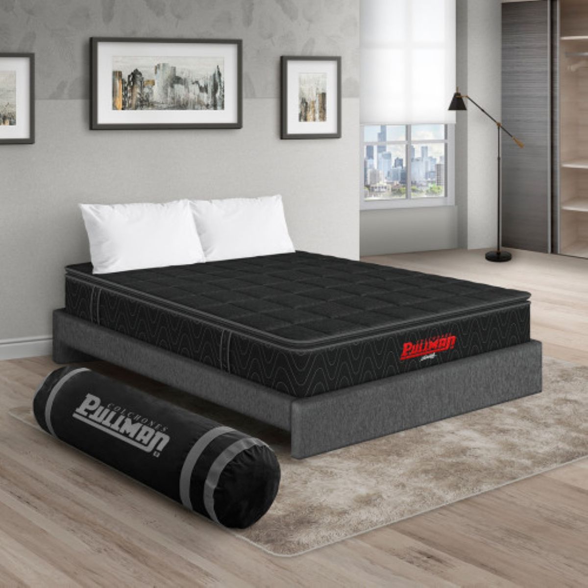 PULLMAN - Colchon Con Basecama Sencillo Intermedio Resortes Orthopack Btu 190 x 100 Pullman