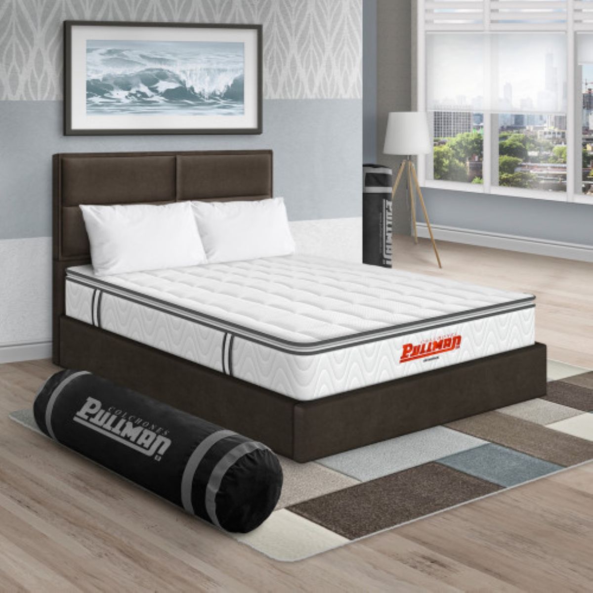 PULLMAN - Colchon Con Cama Queen Intermedio Resortes Orthopack Btu 190 x 160 Pullman