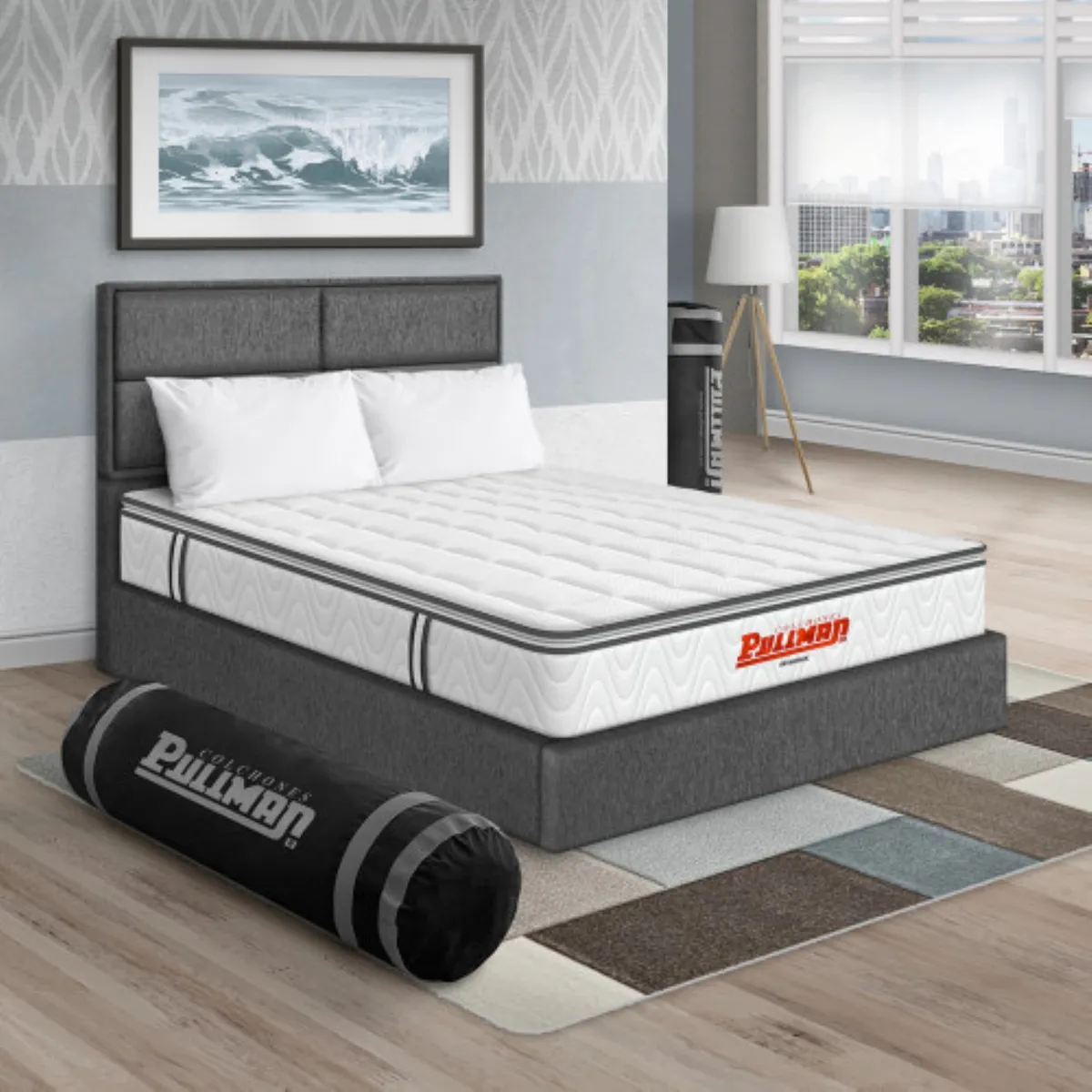 PULLMAN - Colchon Con Cama Queen Intermedio Resortes Orthopack Btu 190 x 160 Pullman