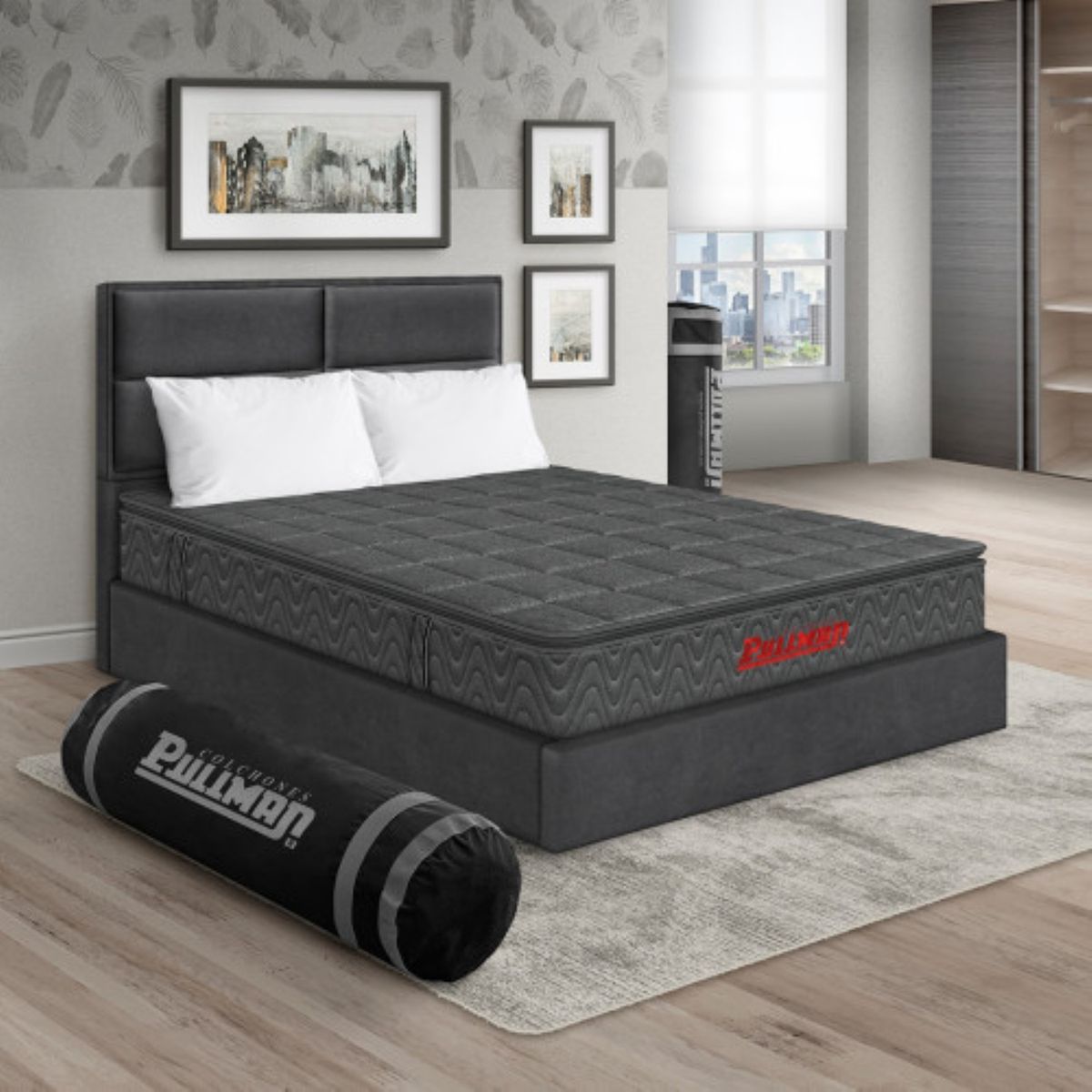 PULLMAN - Colchon Con Cama Queen Intermedio Resortes Orthopack Btu 190 x 160 Pullman