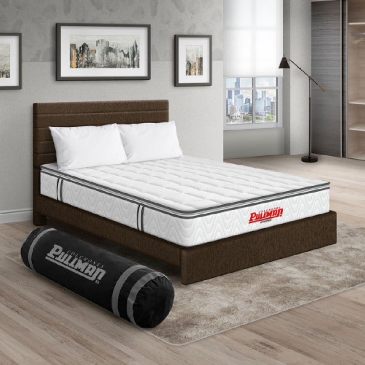 PULLMAN - Colchon Con Cama Sencillo Intermedio Resortes Orthopack Btu 190 x 100 Pullman