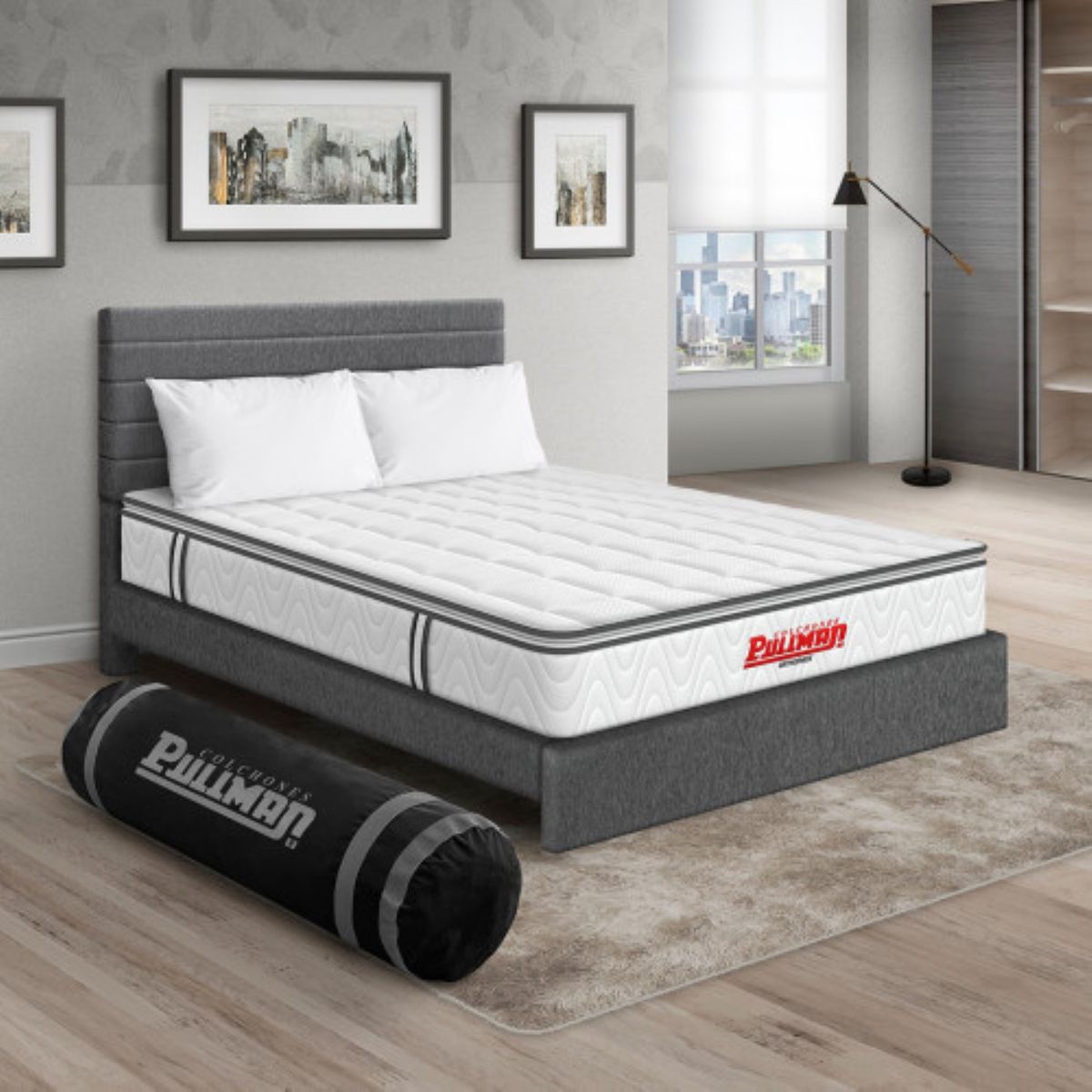 PULLMAN - Colchon Con Cama Sencillo Intermedio Resortes Orthopack Btu 190 x 100 Pullman