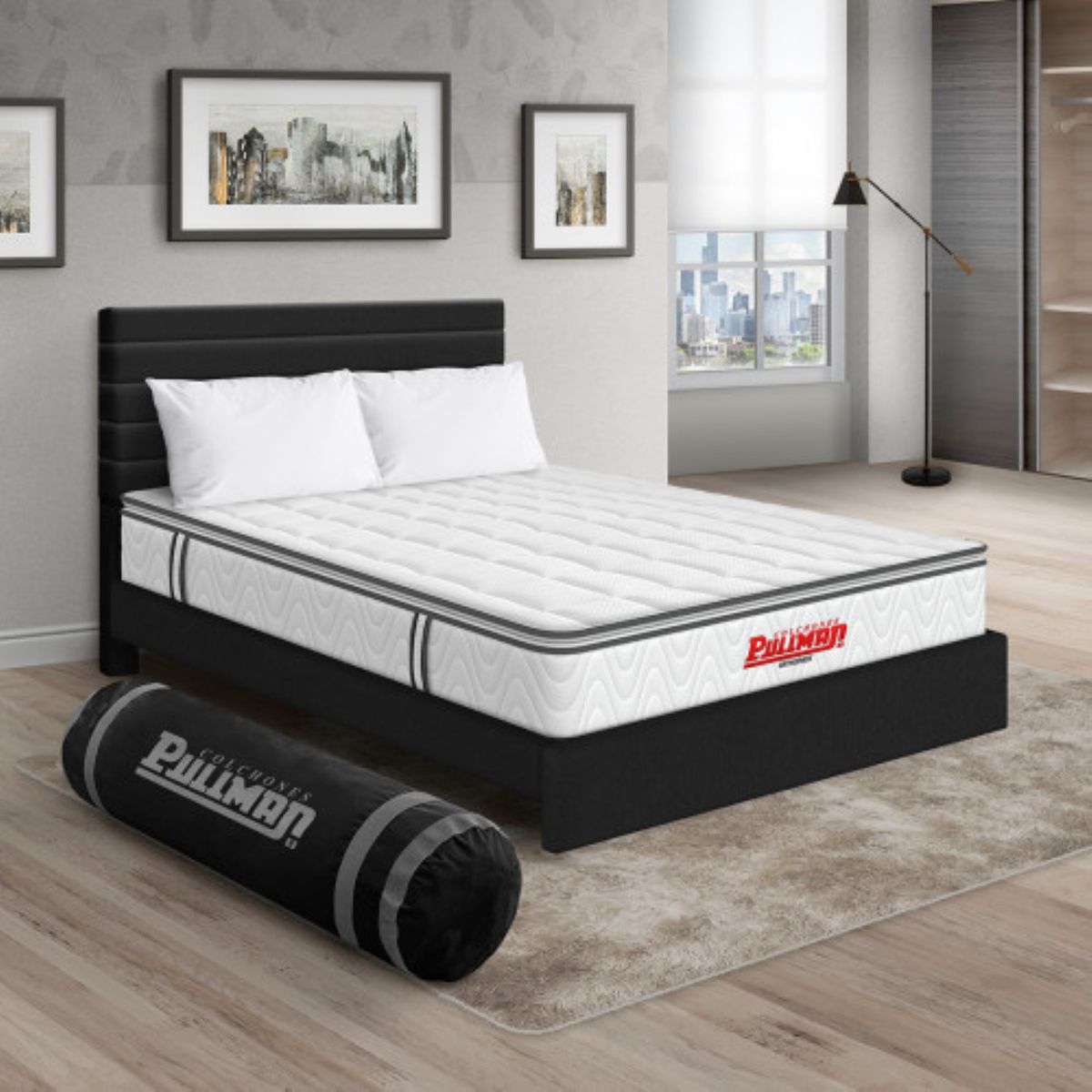 PULLMAN - Colchon Con Cama Queen Intermedio Resortes Orthopack Btu 190 x 160 Pullman