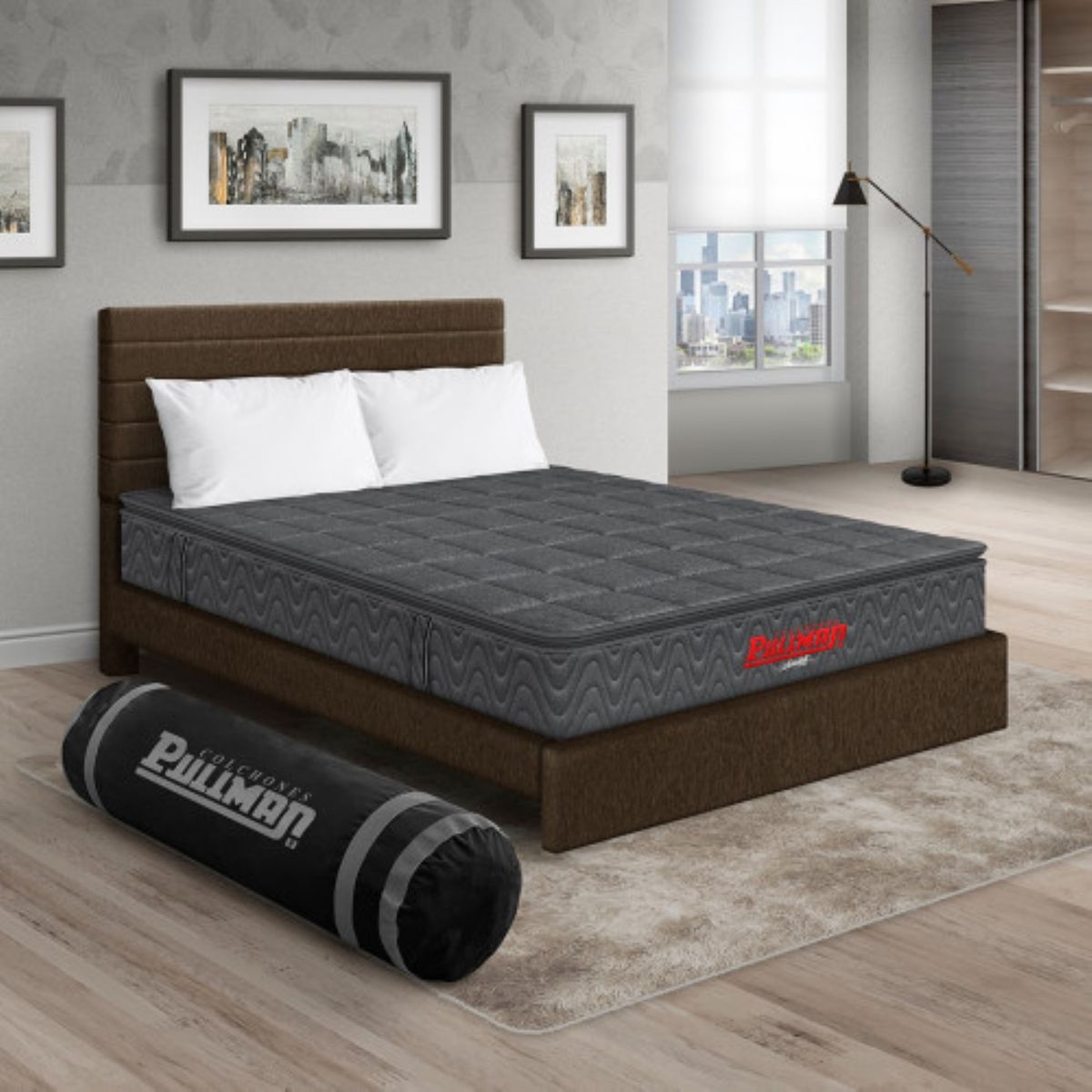 PULLMAN - Colchon Con Cama Queen Intermedio Resortes Orthopack Btu 190 x 160 Pullman