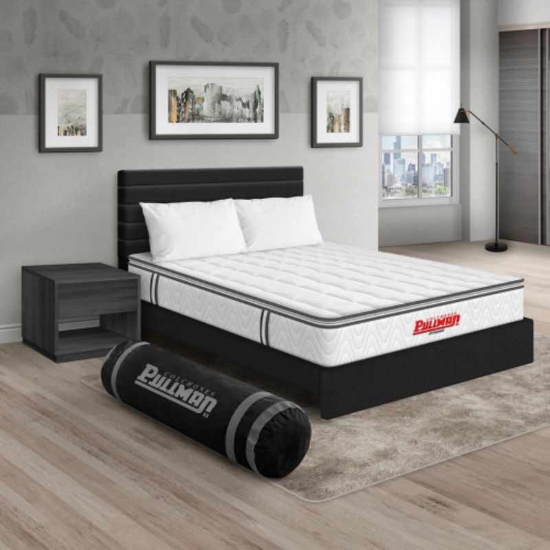 PULLMAN - Colchón Cama Doble Firmeza Media Ortopédico con Pillow Resortado Orthopack BTU 140 x 190 cm + 2 Almohada + Cabecero + Mesa de Noche Pullman 