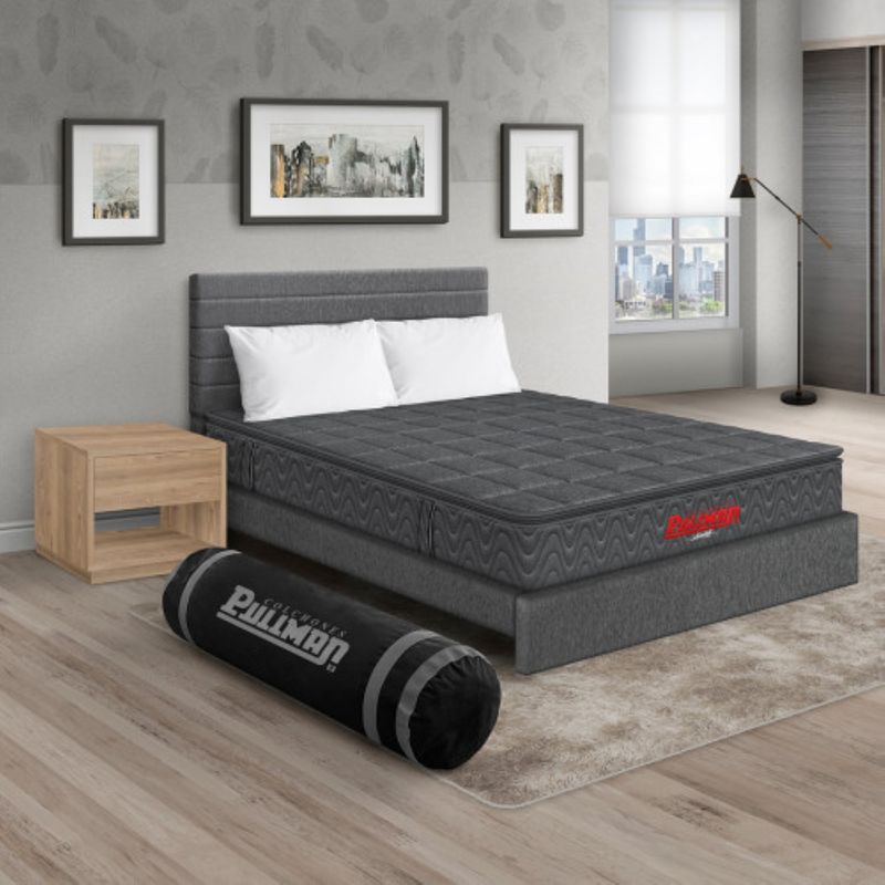 PULLMAN - Colchón Cama Doble Firmeza Media Ortopédico con Pillow Resortado Orthopack BTU 140 x 190 cm + 2 Almohada + Cabecero + Mesa de Noche Pullman 