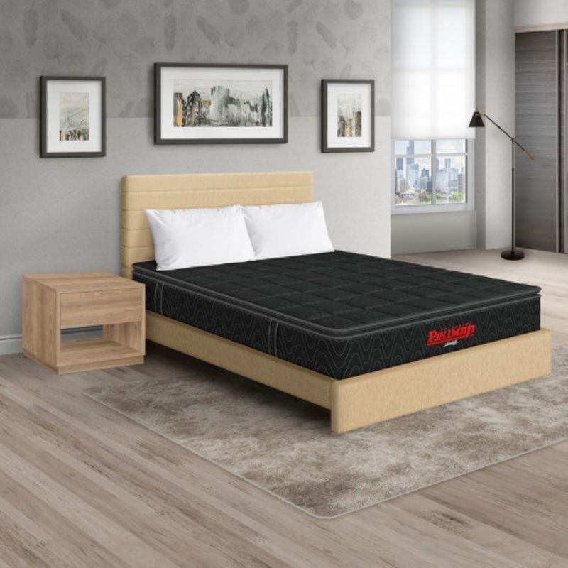 PULLMAN - Colchón Cama Semidoble Firmeza Media Ortopédico con Pillow Resortado Orthopack BTU 120 x 190 cm + Almohada + Cabecero + Mesa de Noche Pullman 