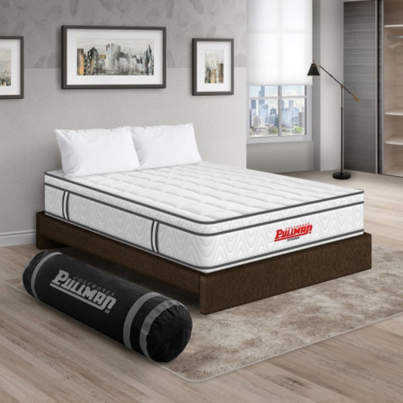 COLCHONES PULLMAN - Colchón con Base Cama Doble Firmeza Media Ortopédico con Pillow Resortado Orthopack Euro 140 x 190 cm + 2 Almohada Pullman 