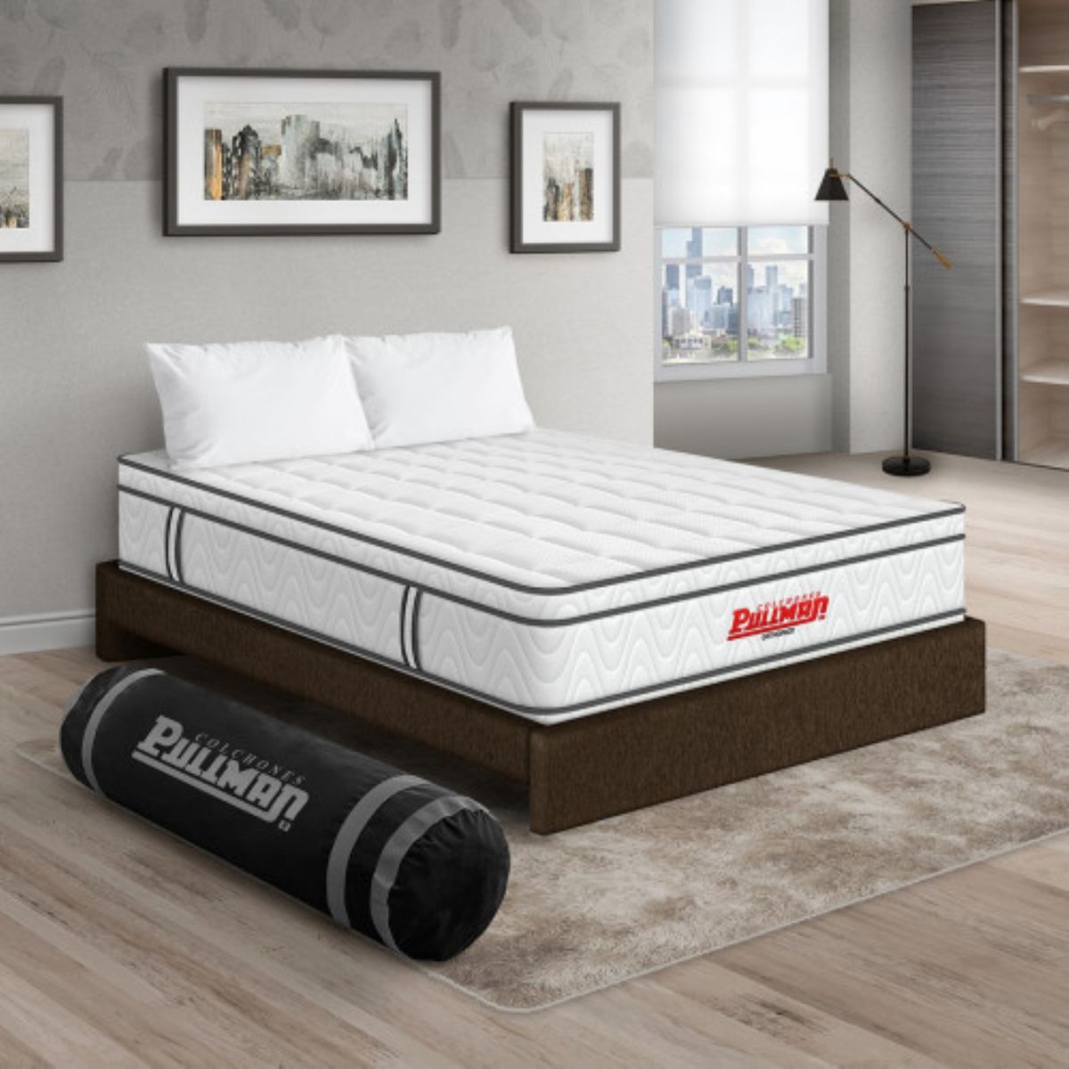 PULLMAN - Colchón con Cama Queen Firmeza Media Ortopédico con Pillow Resortado Orthopack Euro 160 x 190 cm + 2 Almohada Pullman 