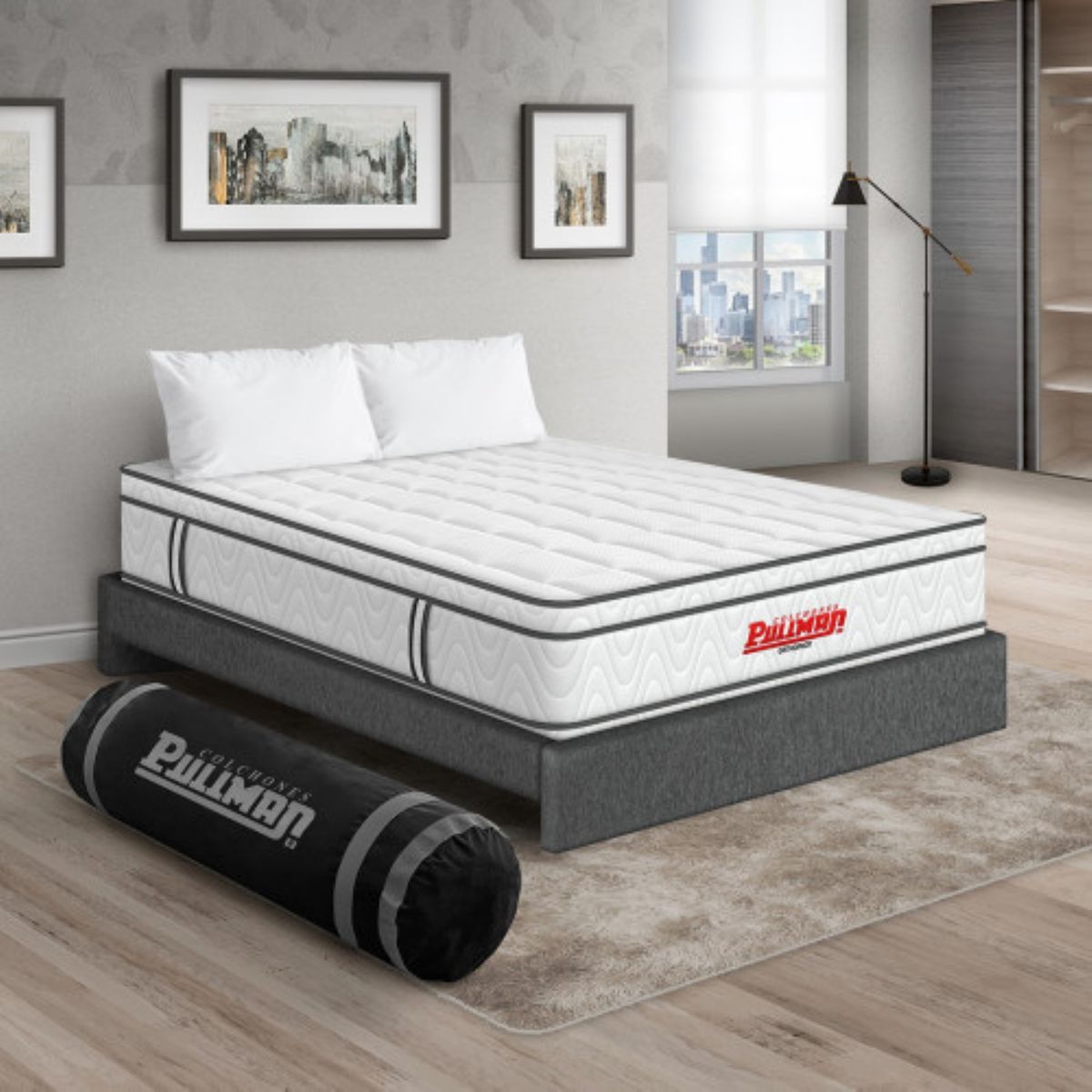 PULLMAN - Colchón con Base Cama Semidoble Firmeza Media Ortopédico con Pillow Resortado Orthopack Euro 120 x 190 cm + Almohada Pullman 