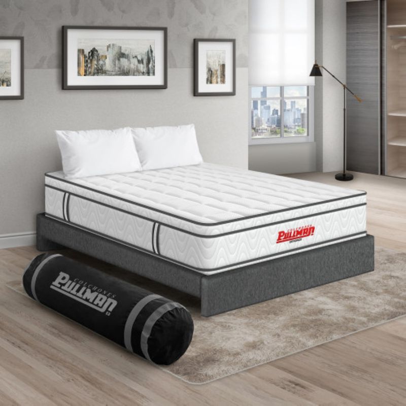 PULLMAN - Colchón con Cama Queen Firmeza Media Ortopédico con Pillow Resortado Orthopack Euro 160 x 190 cm + 2 Almohada Pullman 
