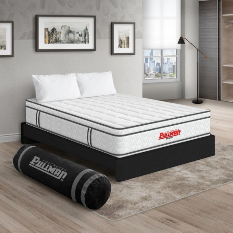 PULLMAN - Colchón con Base Cama Semidoble Firmeza Media Ortopédico con Pillow Resortado Orthopack Euro 120 x 190 cm + Almohada Pullman 