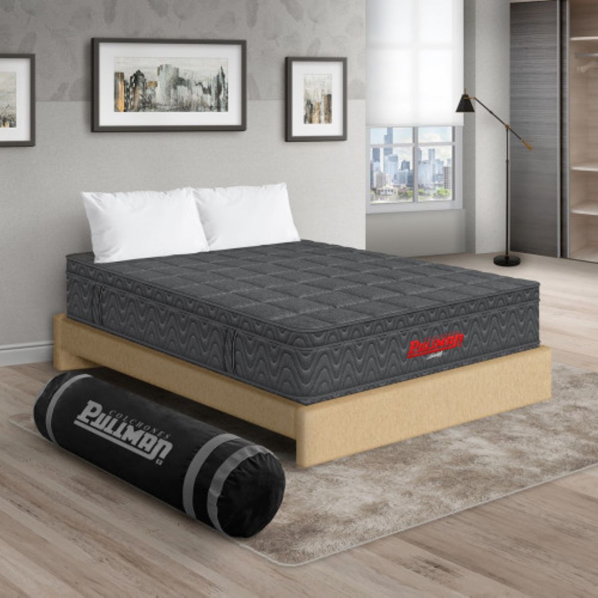PULLMAN - Colchón con Base Cama Semidoble Firmeza Media Ortopédico con Pillow Resortado Orthopack Euro 120 x 190 cm + Almohada Pullman 