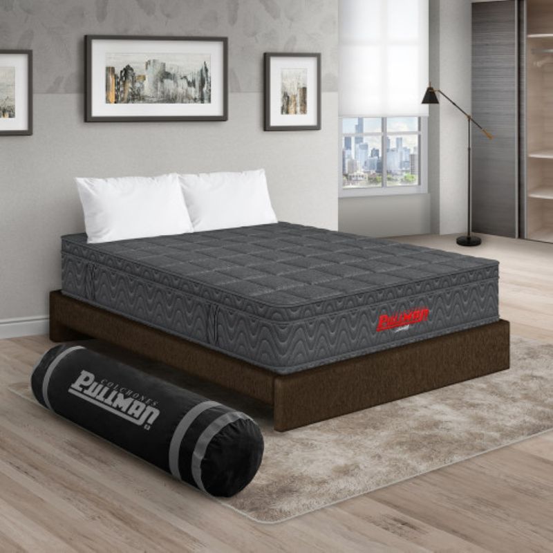 PULLMAN - Colchón con Base Cama Doble Firmeza Media Ortopédico con Pillow Resortado Orthopack Euro 140 x 190 cm + 2 Almohada Pullman 