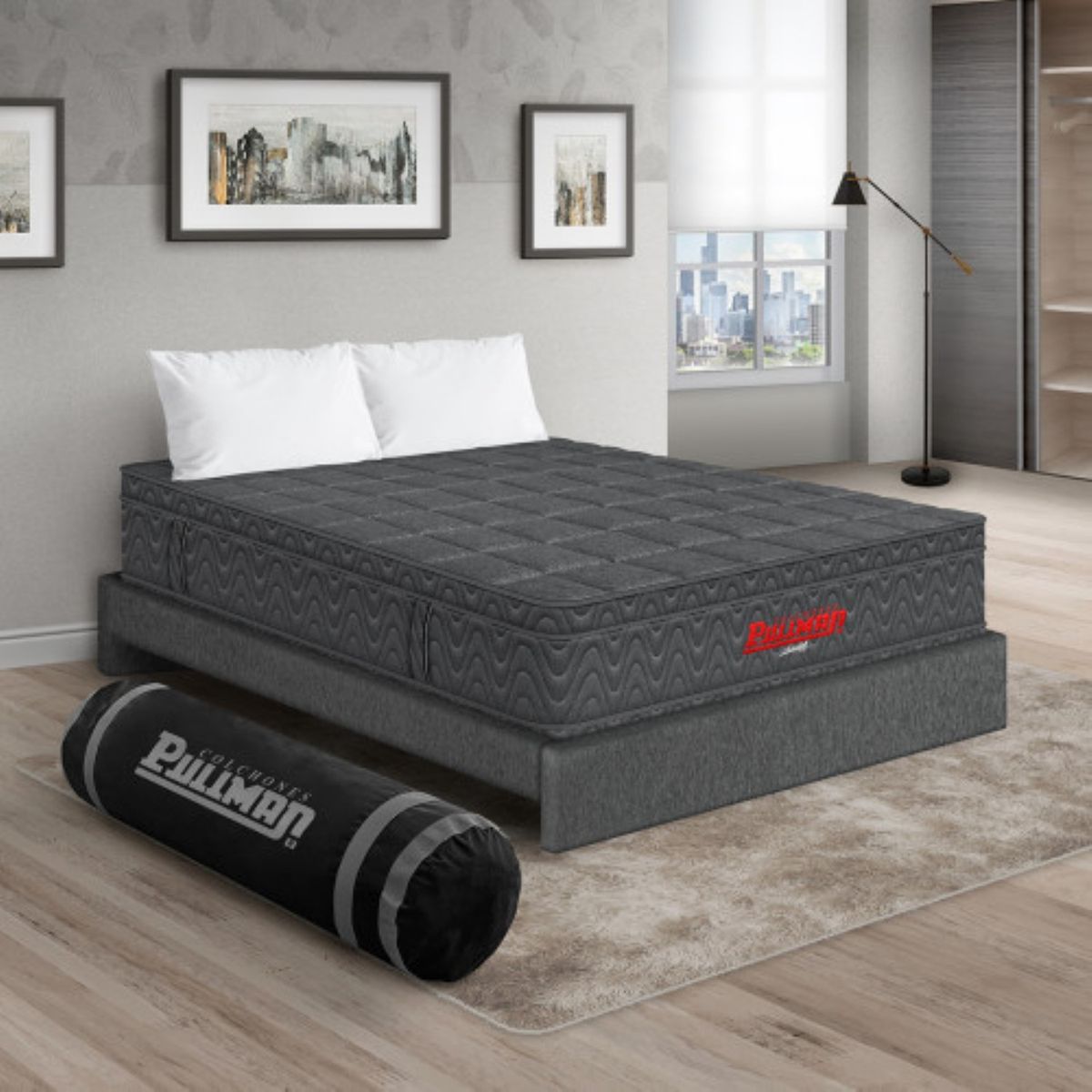 PULLMAN - Colchón con Base Cama Doble Firmeza Media Ortopédico con Pillow Resortado Orthopack Euro 140 x 190 cm + 2 Almohada Pullman 