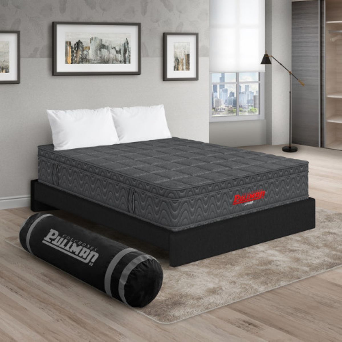 PULLMAN - Colchón con Base Cama Semidoble Firmeza Media Ortopédico con Pillow Resortado Orthopack Euro 120 x 190 cm + Almohada Pullman 