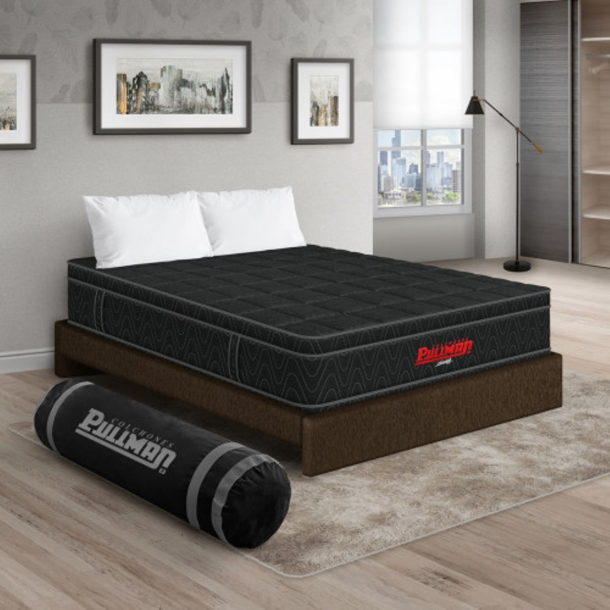 PULLMAN - Colchón con Cama Queen Firmeza Media Ortopédico con Pillow Resortado Orthopack Euro 160 x 190 cm + 2 Almohada Pullman 