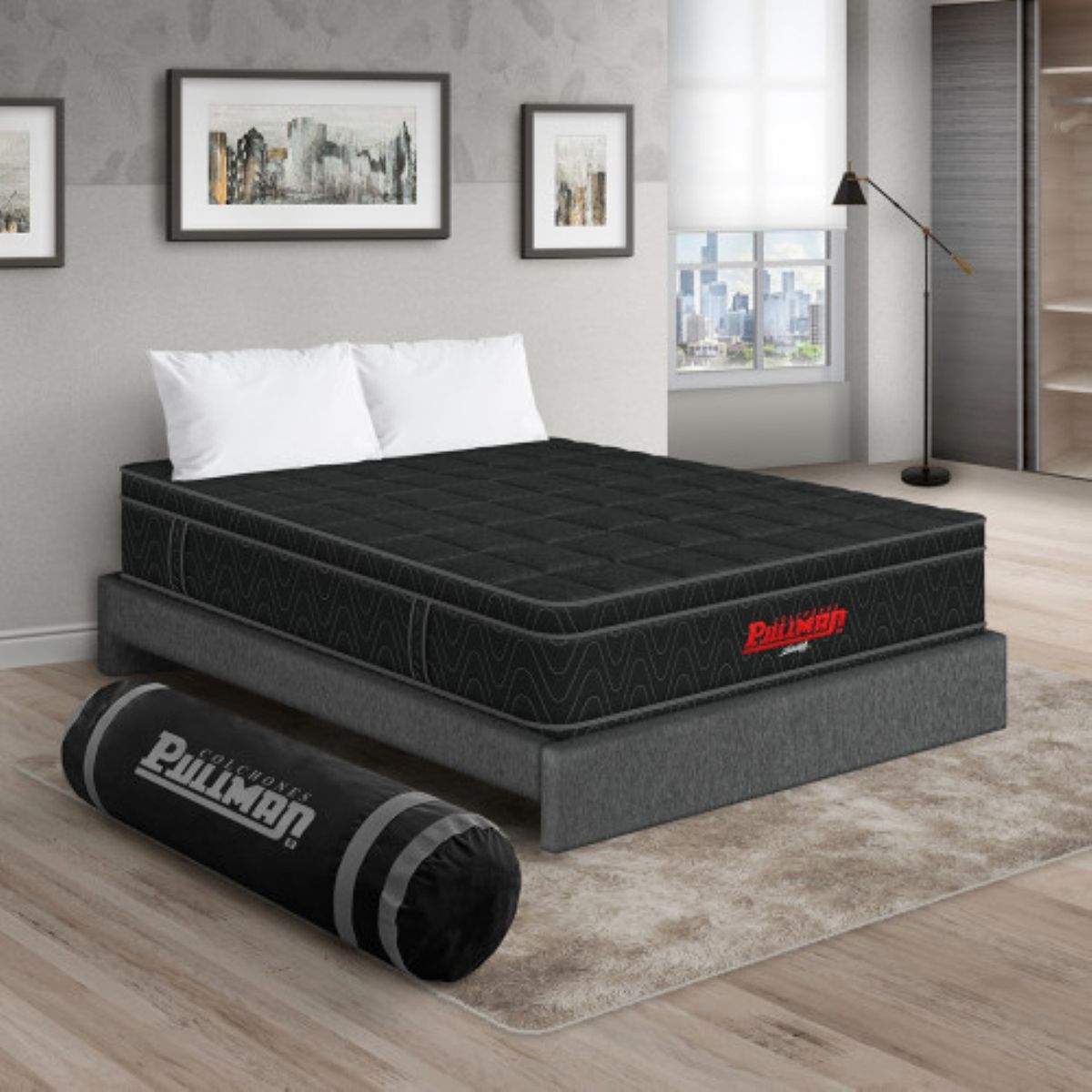 PULLMAN - Colchón con Base Cama King Firmeza Media Ortopédico con Pillow Resortado Orthopack Euro 200 x 200 cm + 2 Almohada Pullman 