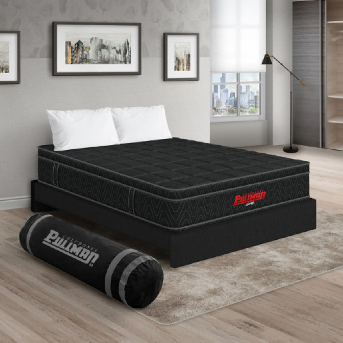 COLCHONES PULLMAN - Colchón con Base Cama Doble Firmeza Media Ortopédico con Pillow Resortado Orthopack Euro 140 x 190 cm + 2 Almohada Pullman 