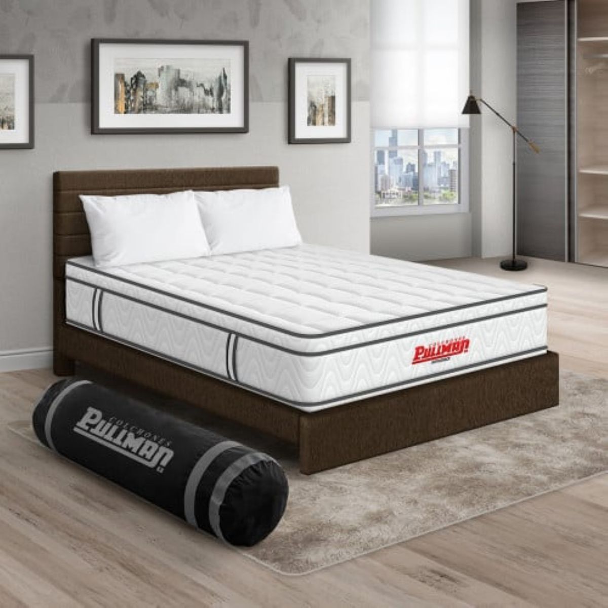 PULLMAN - Colchón Cama Sencillo Firmeza Media Ortopédico con Pillow Resortado Orthopack Euro 100 x 190 cm + Almohada + Cabecero Pullman 