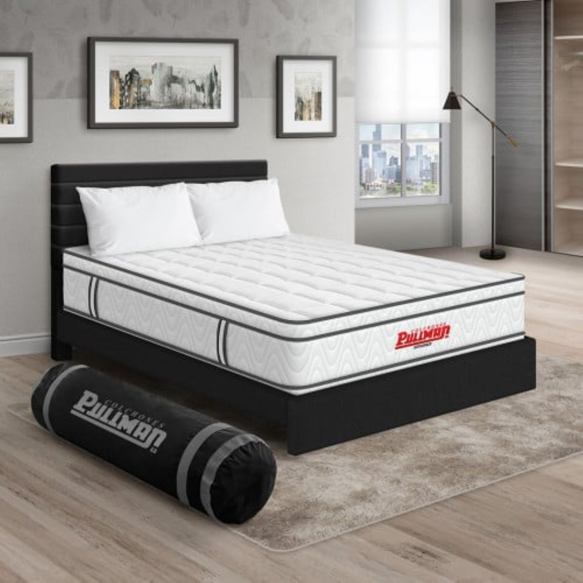 PULLMAN - Colchón Cama King Firmeza Media Ortopédico con Pillow Resortado Orthopack Euro 200 x 200 cm + 2 Almohada + Cabecero Pullman 