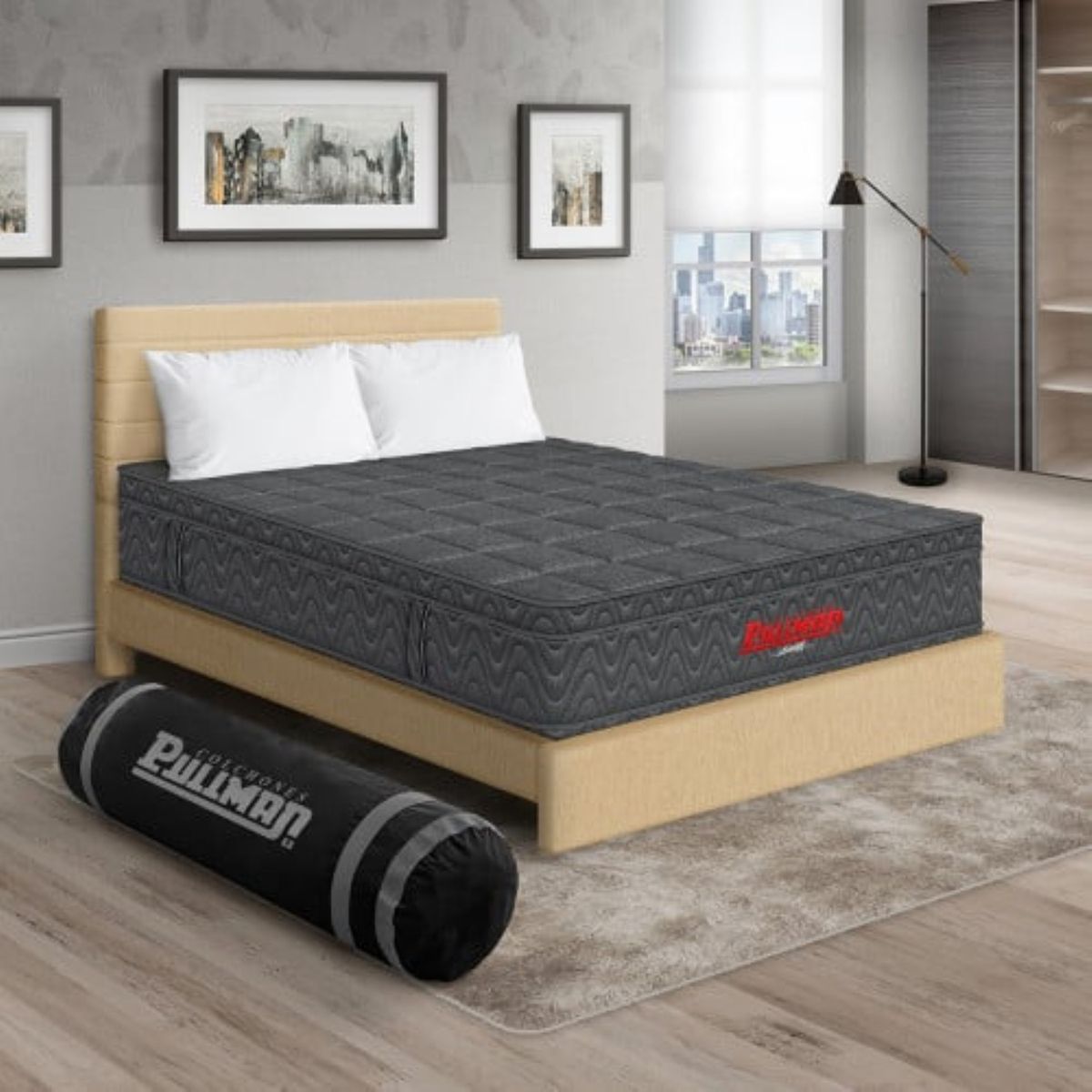 PULLMAN - Colchón Cama Semidoble Firmeza Media Ortopédico con Pillow Resortado Orthopack Euro 120 x 190 cm + Almohada + Cabecero Pullman 