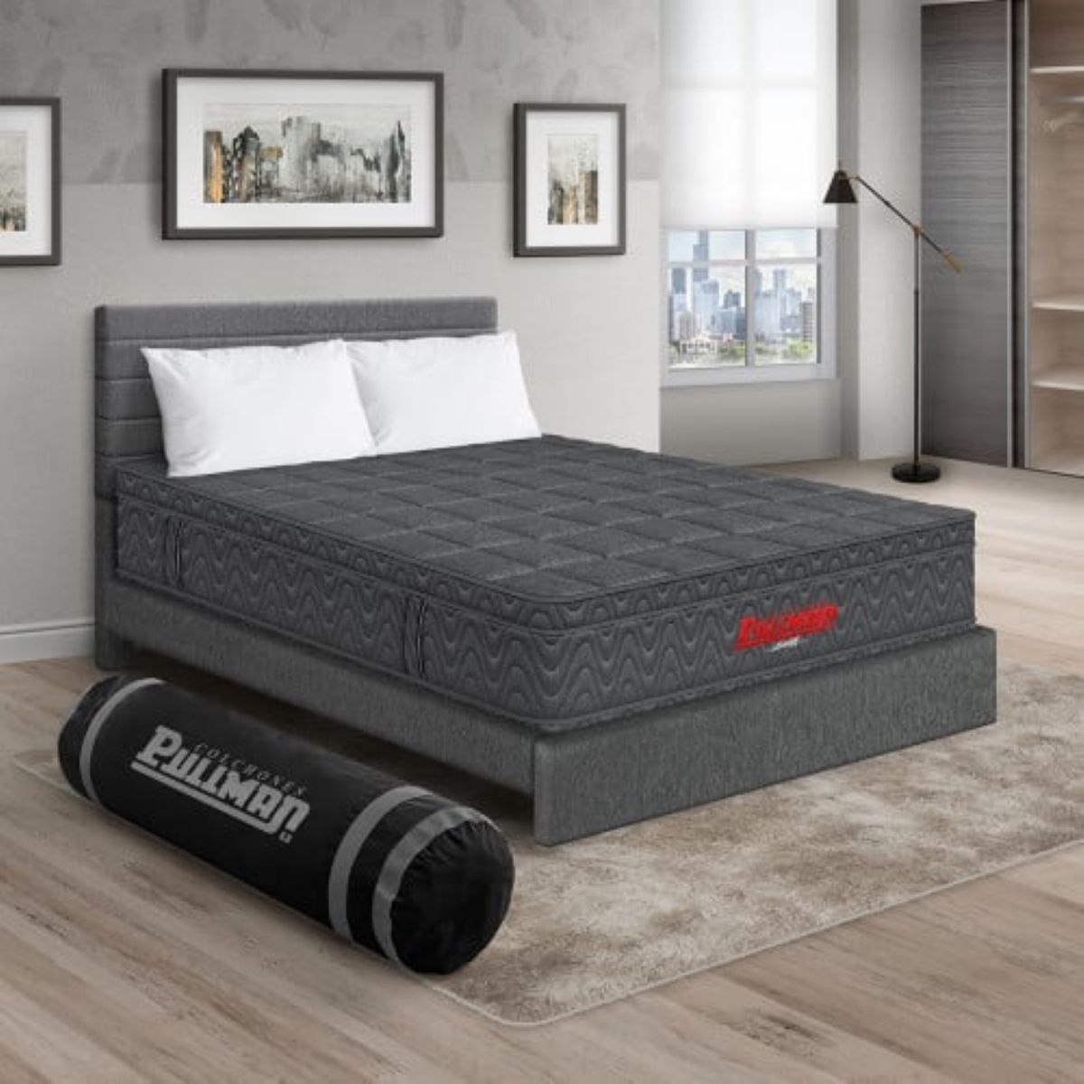 PULLMAN - Colchón Cama Queen Firmeza Media Ortopédico con Pillow Resortado Orthopack Euro 160 x 190 cm + 2 Almohada + Cabecero Pullman 