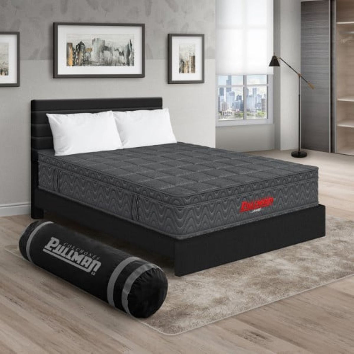 PULLMAN - Colchon Con Cama King Intermedio Resortes Orthopack Euro 200 x 200 Pullman