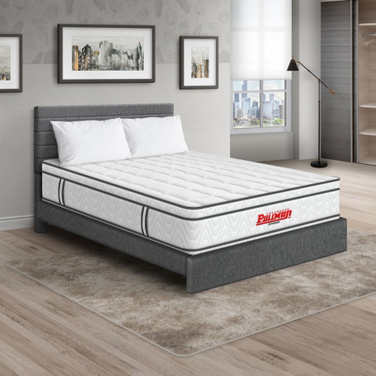 PULLMAN - Colchon Con Cama Sencillo Firmeza Intermedio Resortes Orthopack Euro 100 cm x 190 cm Pullman