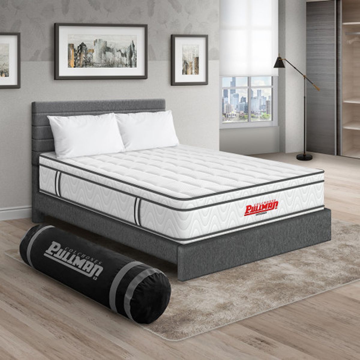 PULLMAN - Colchon Con Cama Sencillo Firmeza Intermedio Resortes Orthopack Euro 100 cm x 190 cm Pullman