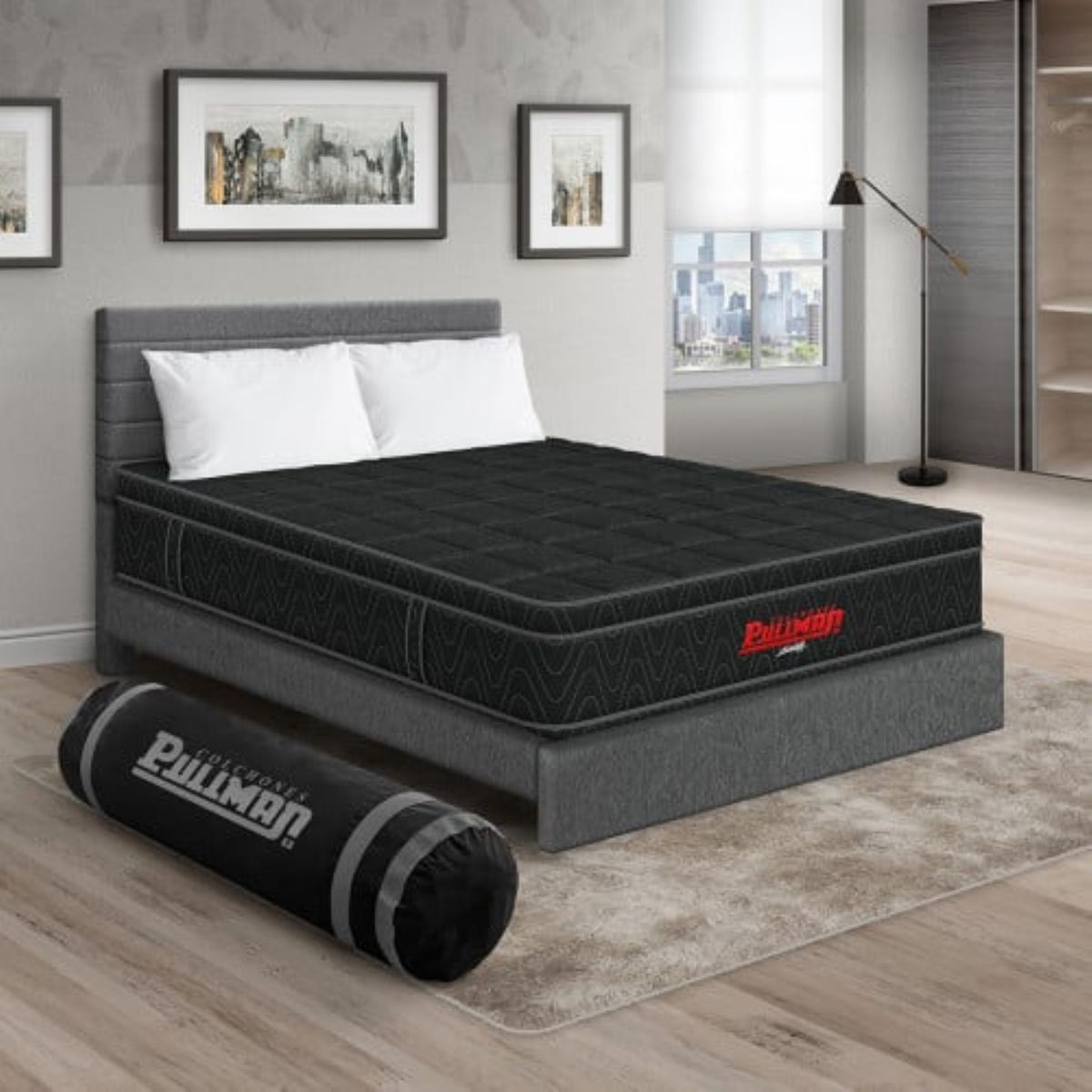 PULLMAN - Colchon Con Cama King Intermedio Resortes Orthopack Euro 200 x 200 Pullman