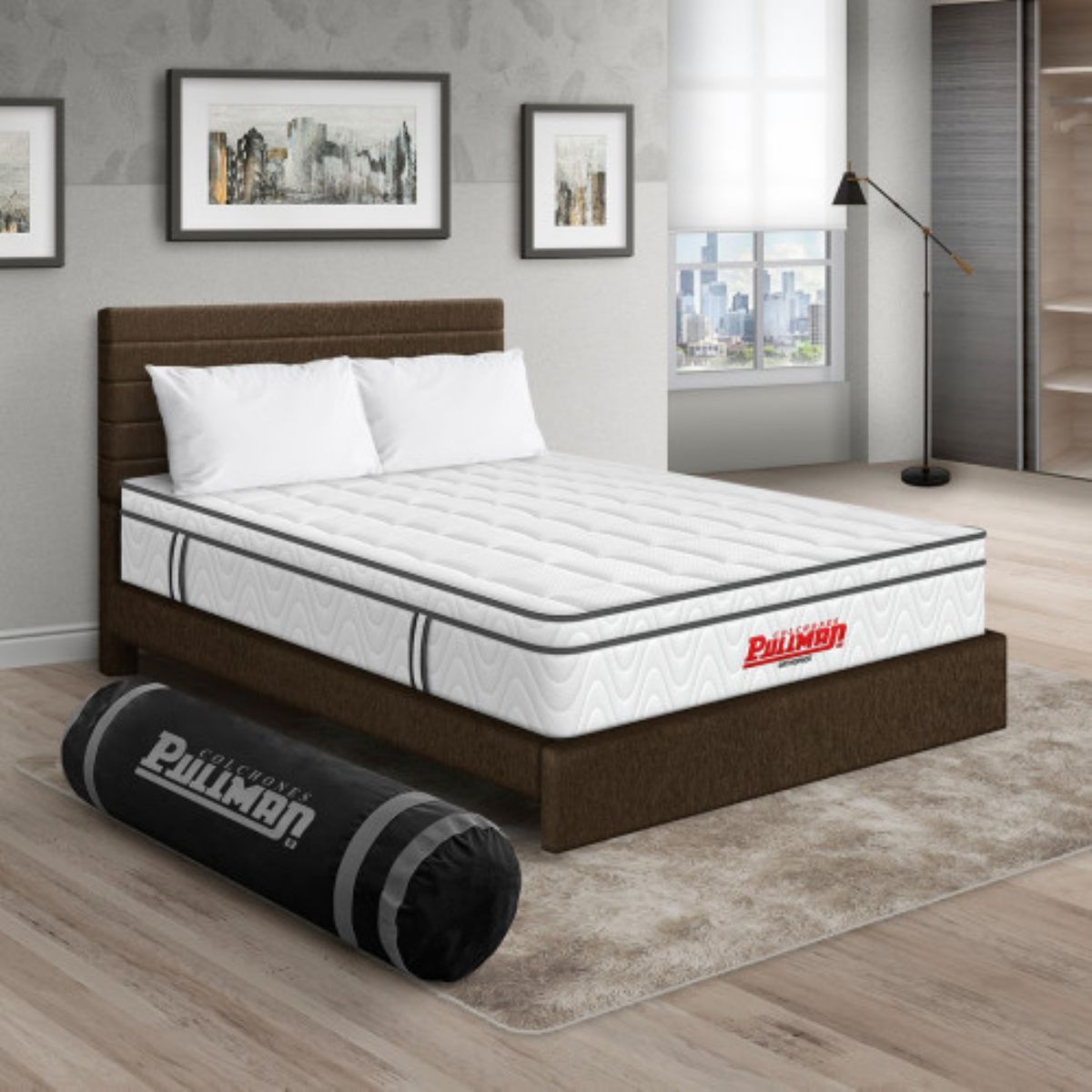 PULLMAN - Colchón Cama Sencillo Firmeza Media Ortopédico con Pillow Resortado Orthopack Euro 100 x 190 cm + Almohada + Cabecero Pullman 