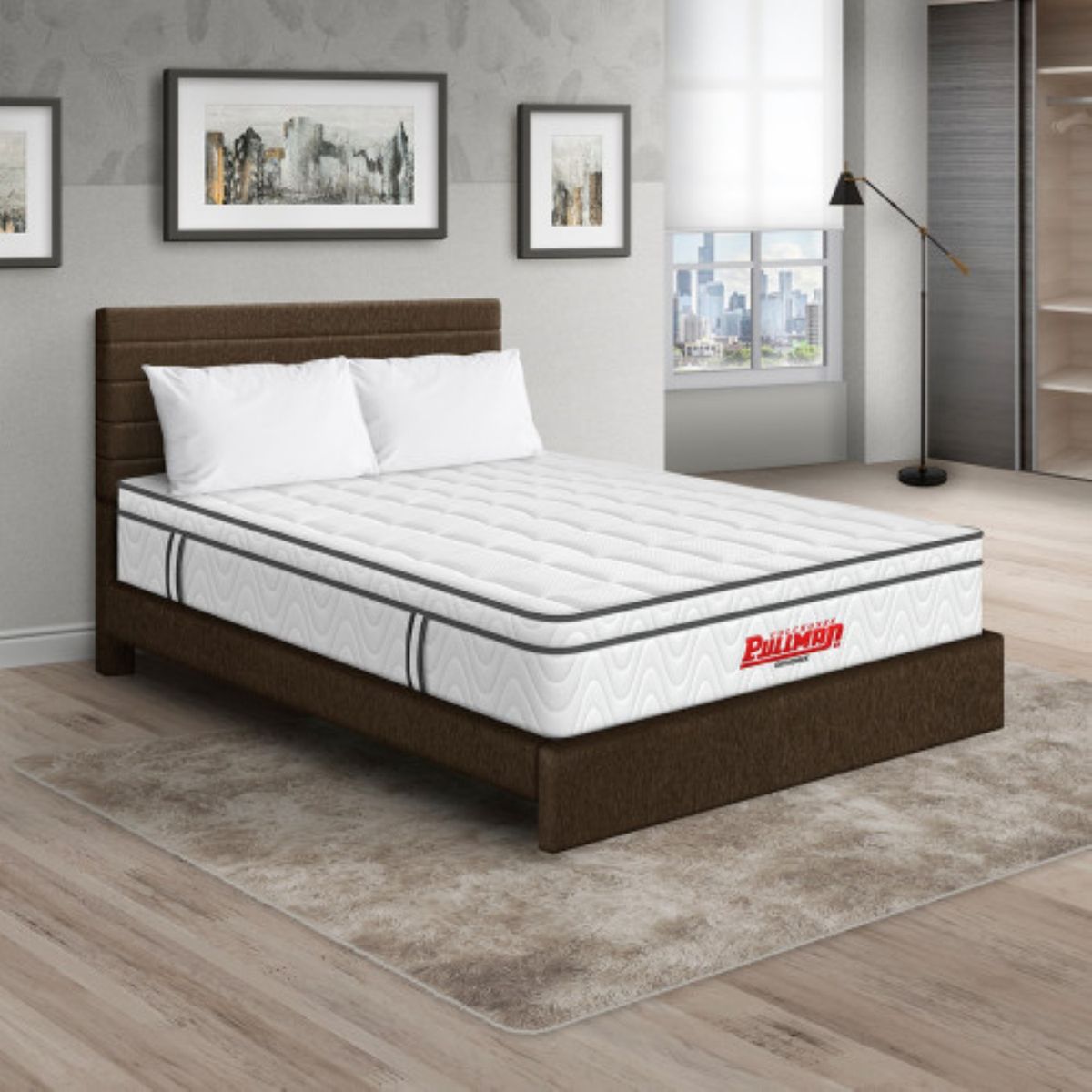 PULLMAN - Colchón Cama Sencillo Firmeza Media Ortopédico con Pillow Resortado Orthopack Euro 100 x 190 cm + Almohada + Cabecero Pullman 