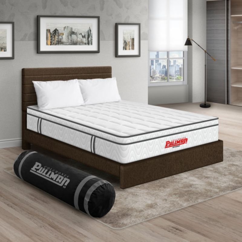 PULLMAN - Colchón Cama Doble Firmeza Media Ortopédico con Pillow Resortado Orthopack Euro 140 x 190 cm + 2 Almohada + Cabecero Pullman 