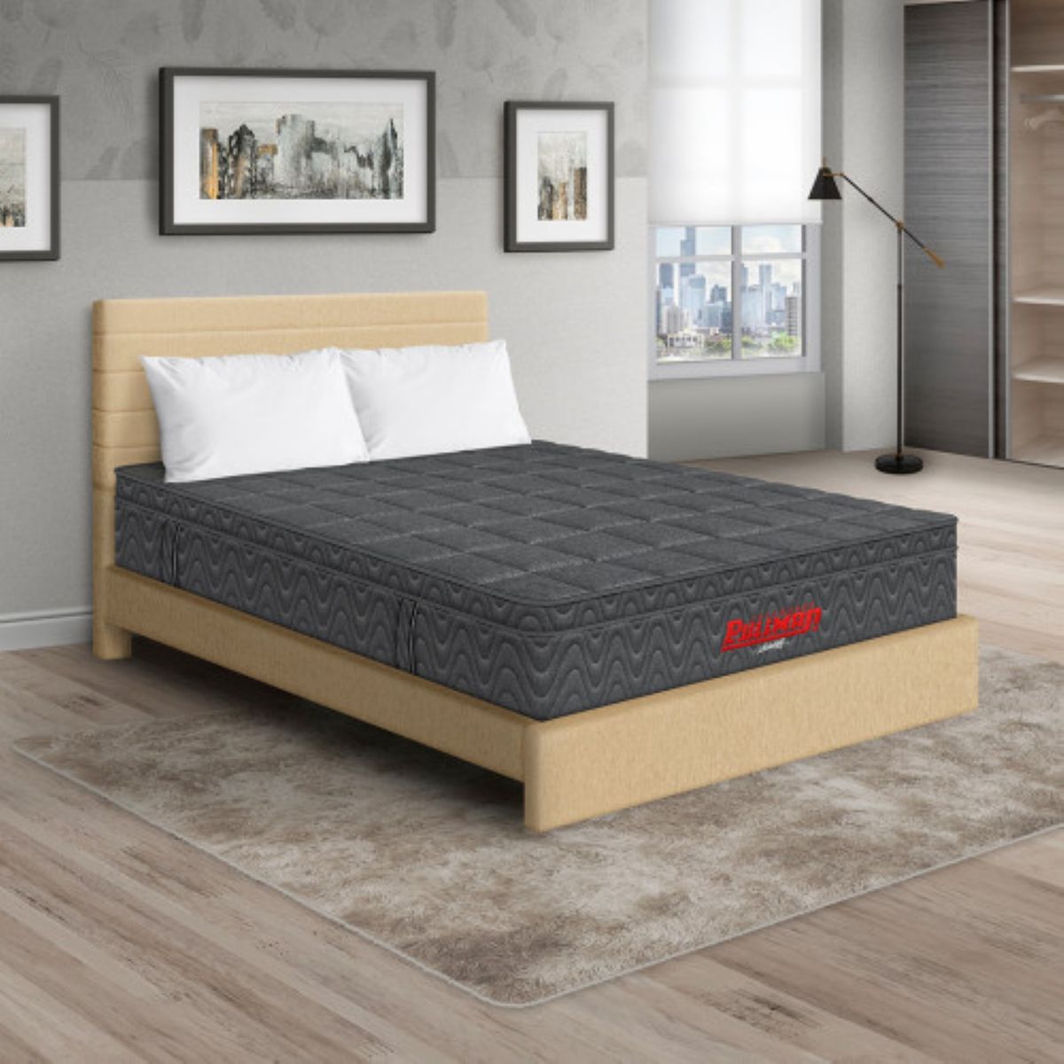 PULLMAN - Colchón Cama Sencillo Firmeza Media Ortopédico con Pillow Resortado Orthopack Euro 100 x 190 cm + Almohada + Cabecero Pullman 