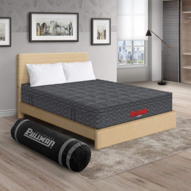 PULLMAN - Colchón Cama Doble Firmeza Media Ortopédico con Pillow Resortado Orthopack Euro 140 x 190 cm + 2 Almohada + Cabecero Pullman 