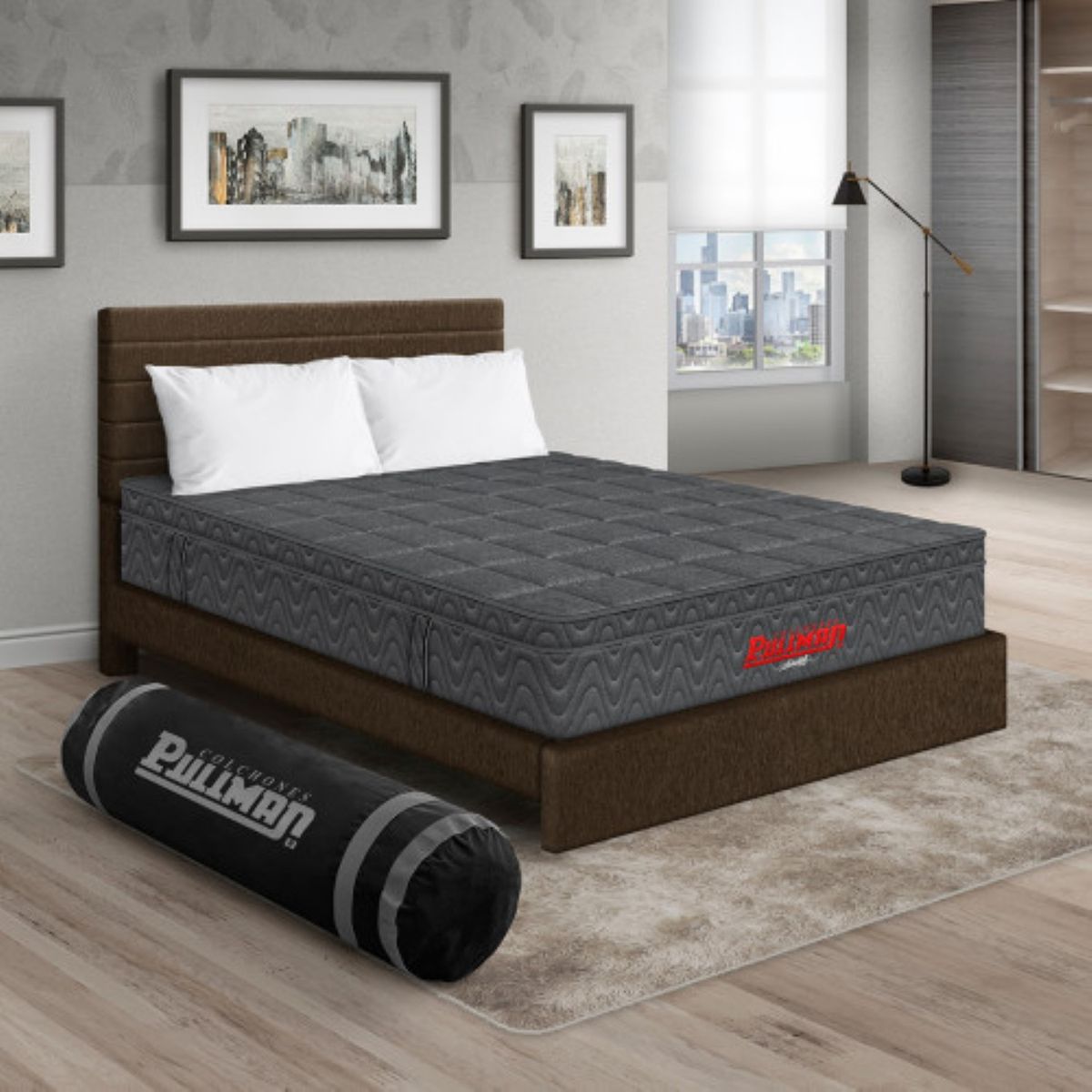 PULLMAN - Colchón Cama Doble Firmeza Media Ortopédico con Pillow Resortado Orthopack Euro 140 x 190 cm + 2 Almohada + Cabecero Pullman 