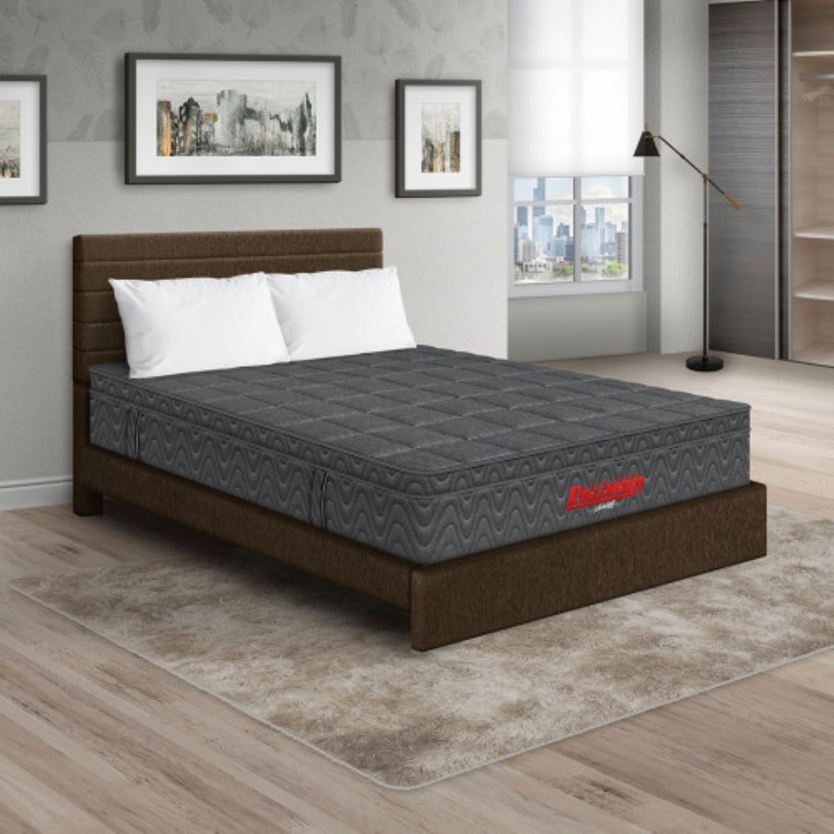 PULLMAN - Colchón Cama Doble Firmeza Media Ortopédico con Pillow Resortado Orthopack Euro 140 x 190 cm + 2 Almohada + Cabecero Pullman 