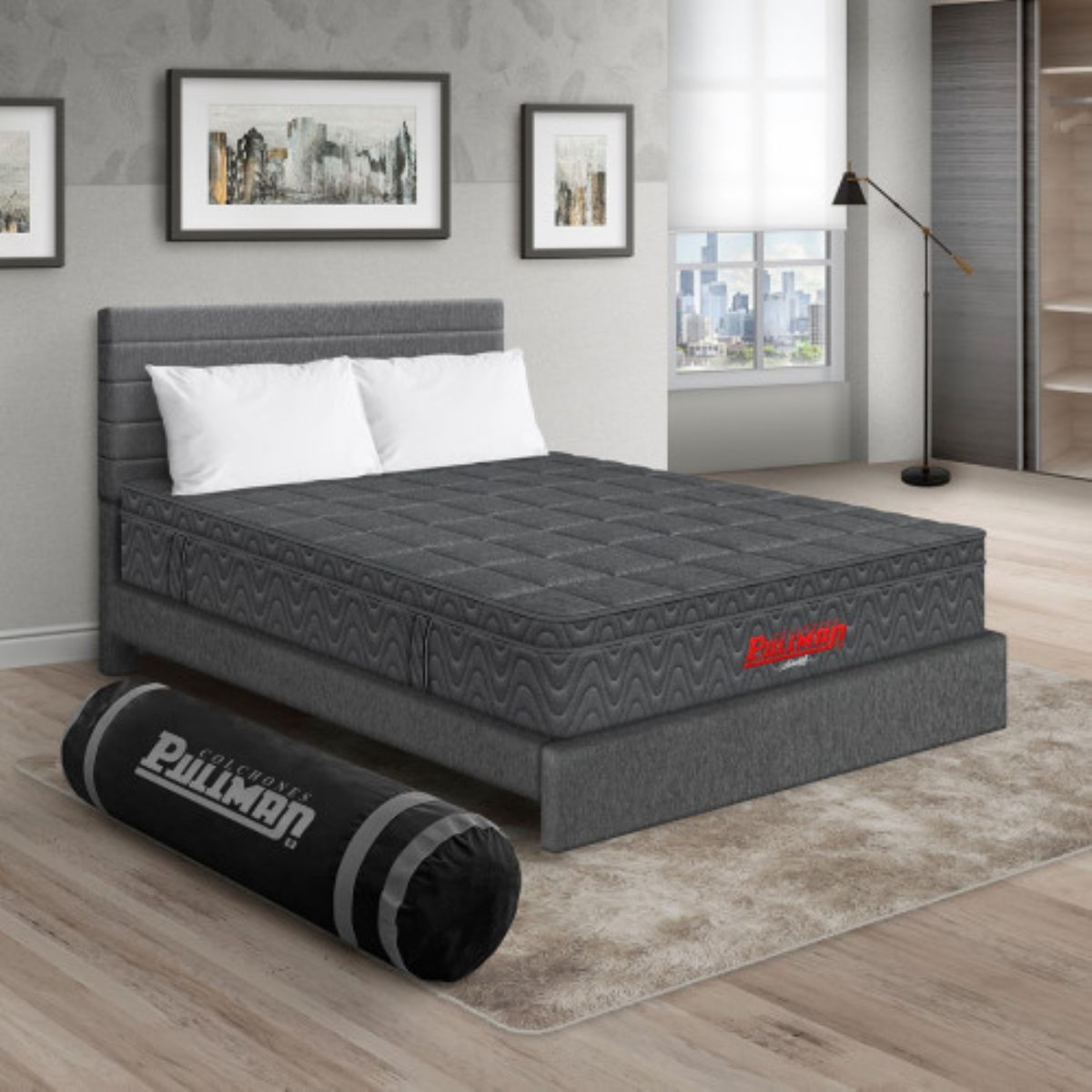 PULLMAN - Colchón Cama Sencillo Firmeza Media Ortopédico con Pillow Resortado Orthopack Euro 100 x 190 cm + Almohada + Cabecero Pullman 