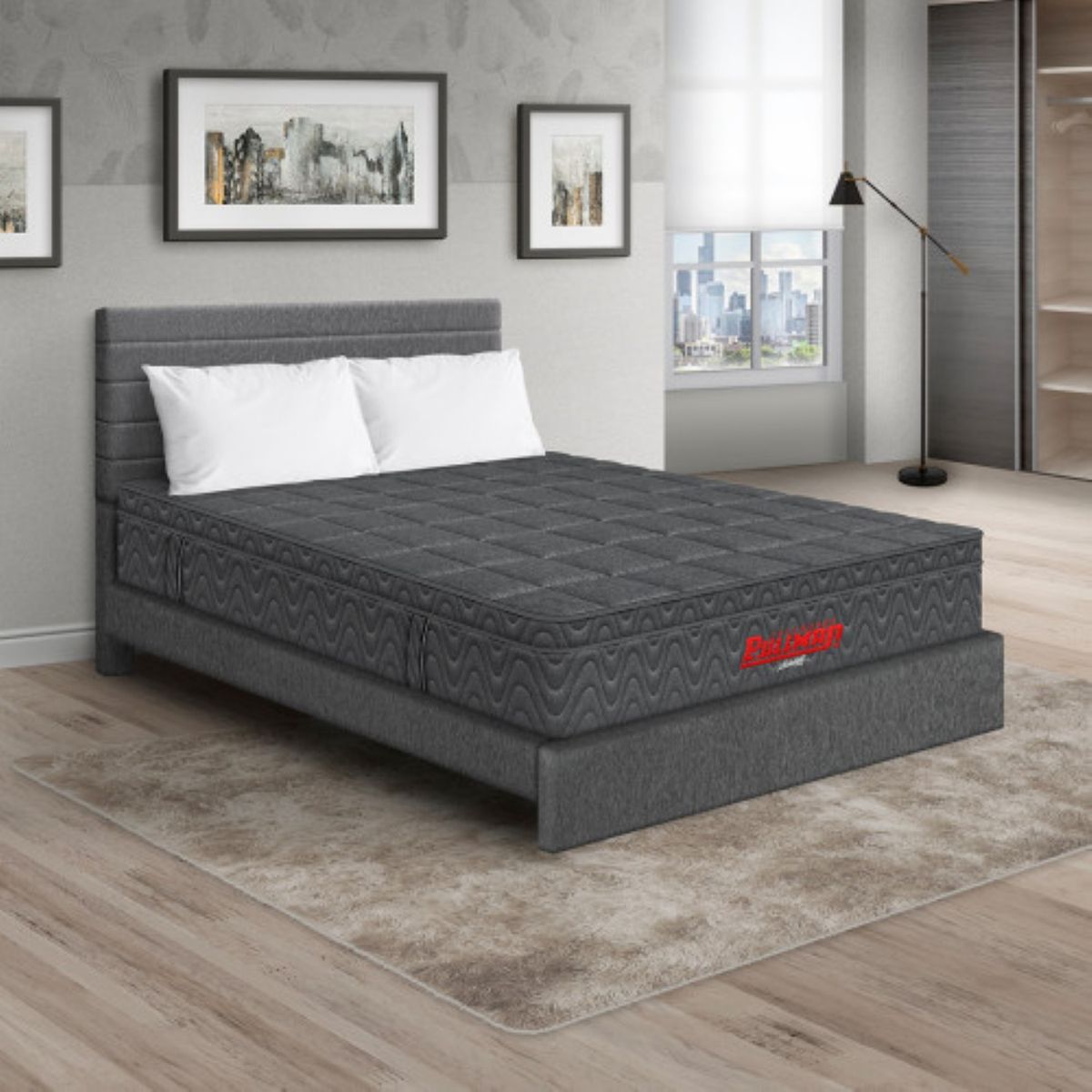 PULLMAN - Colchón Cama King Firmeza Media Ortopédico con Pillow Resortado Orthopack Euro 200 x 200 cm + 2 Almohada + Cabecero Pullman 