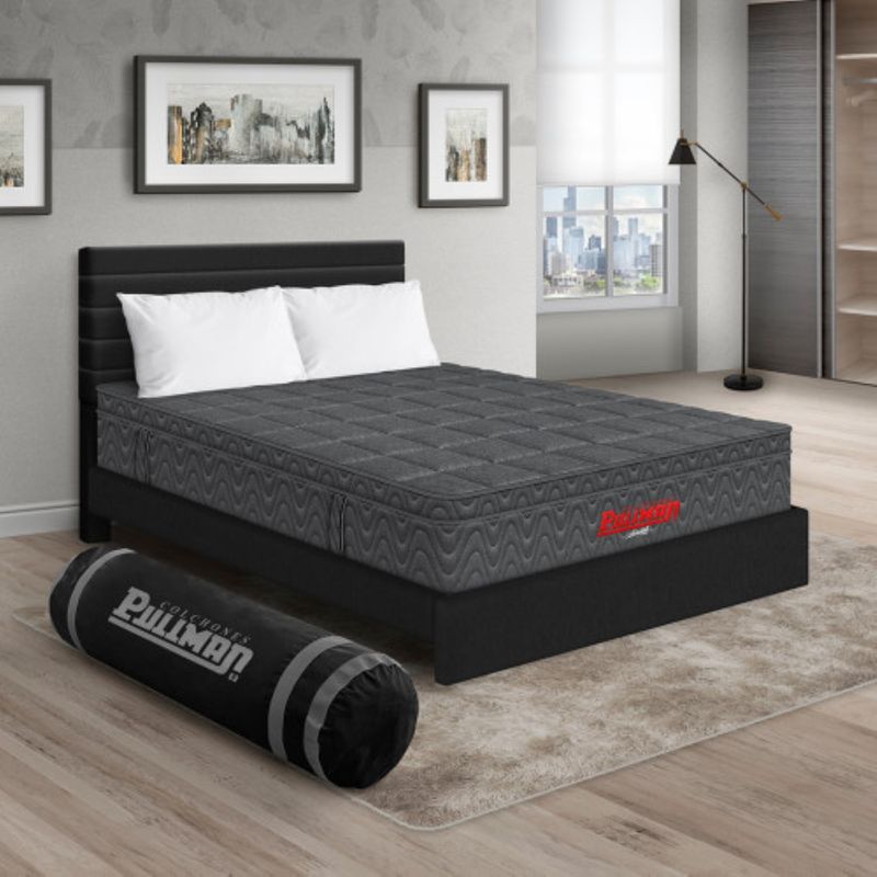 PULLMAN - Colchón con Base Cama Doble Firmeza Media Ortopédico con Pillow Resortado Orthopack Euro 140 x 190 cm + 2 Almohada + Cabecero Pullman 