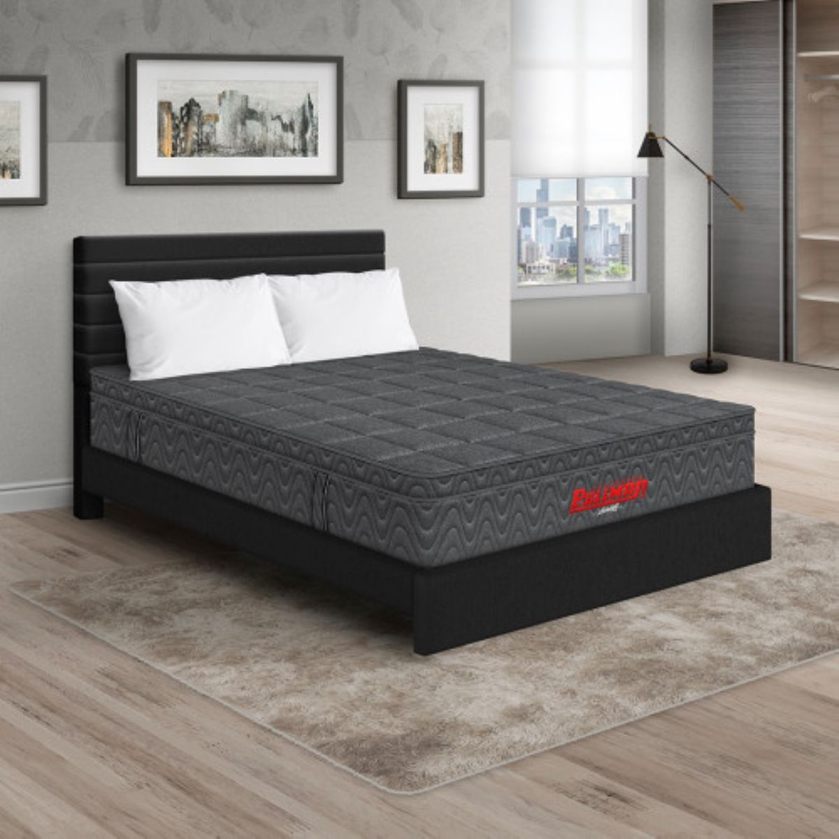 PULLMAN - Colchón Cama Queen Firmeza Media Ortopédico con Pillow Resortado Orthopack Euro 160 x 190 cm + 2 Almohada + Cabecero Pullman 