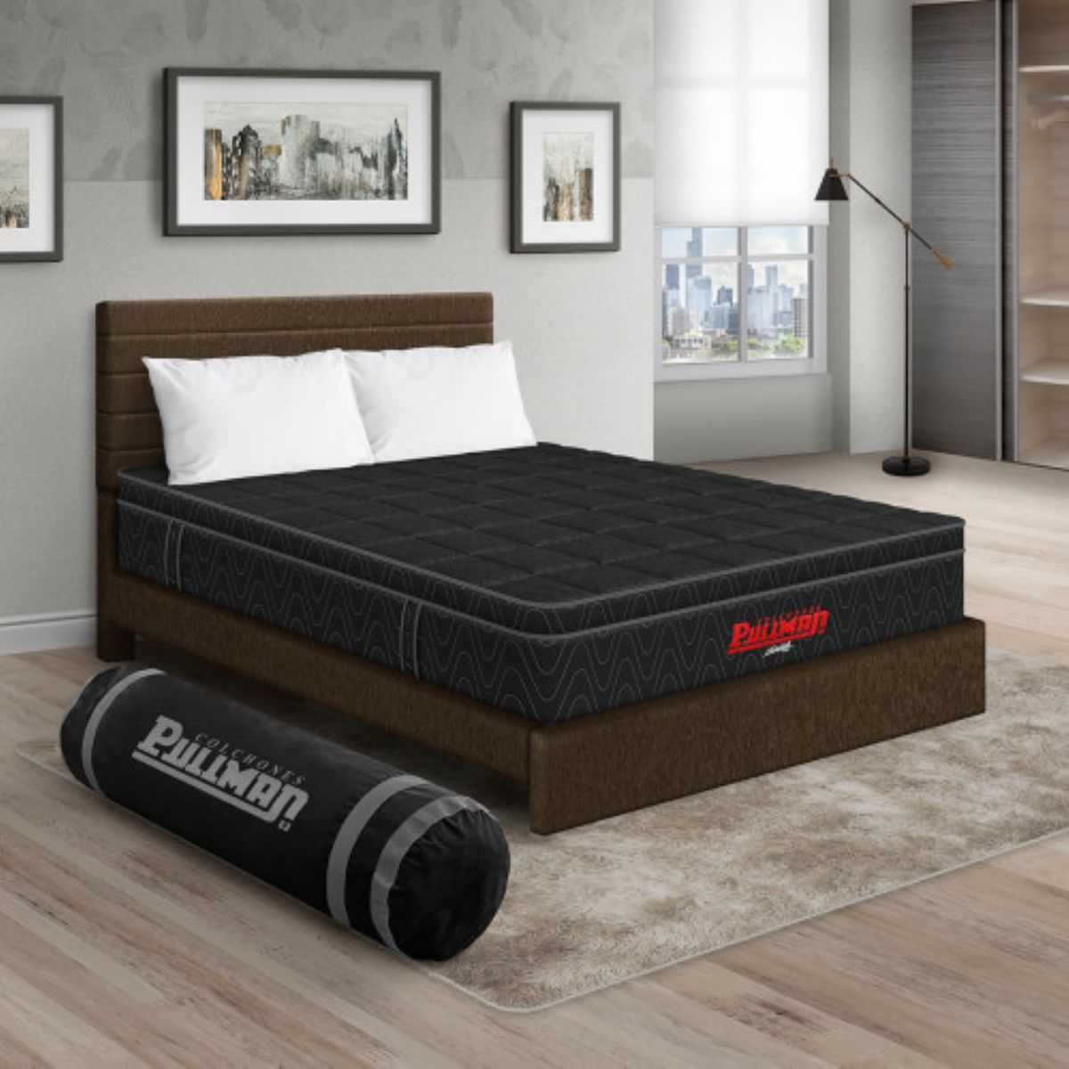 PULLMAN - Colchón Cama Doble Firmeza Media Ortopédico con Pillow Resortado Orthopack Euro 140 x 190 cm + 2 Almohada + Cabecero Pullman 